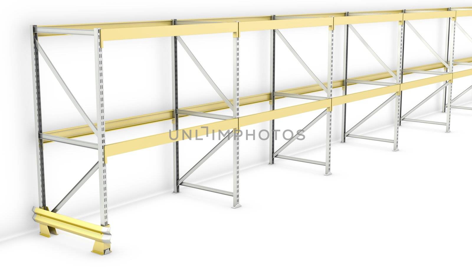 Row of pallet racks, isolated on white background