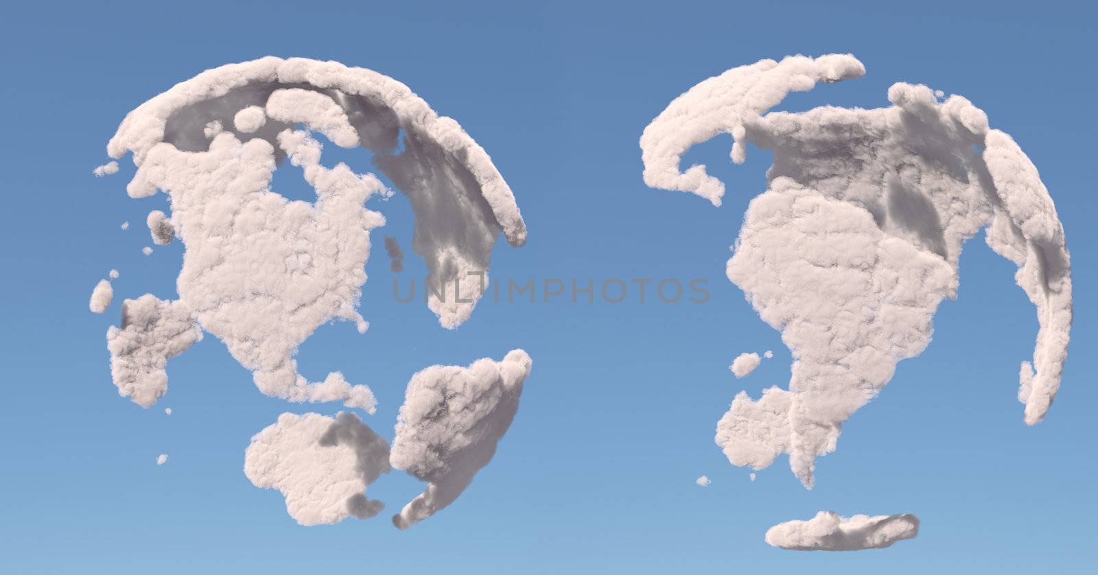 Cloud globe, South and North America, isolated on blue