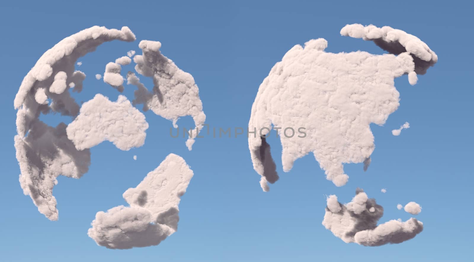 Cloud globe, Asia and Australia, isolated on blue