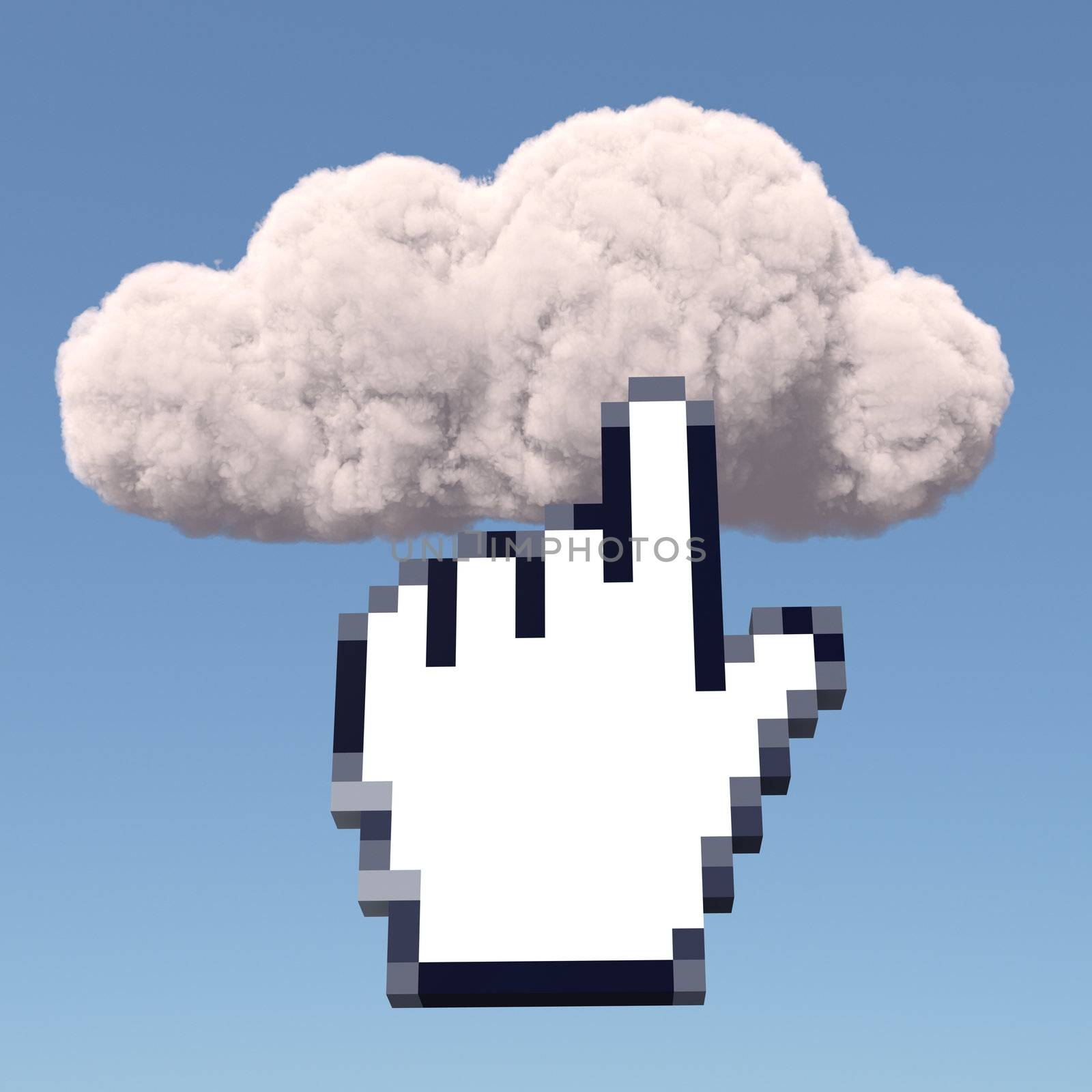 Cloud with hand cursor, cloud computing concept