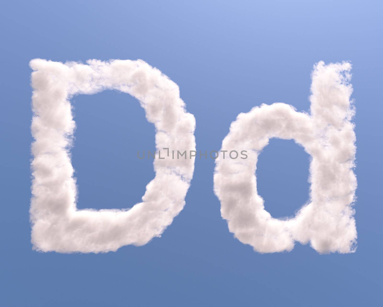 Letter D cloud shape, isolated on white background