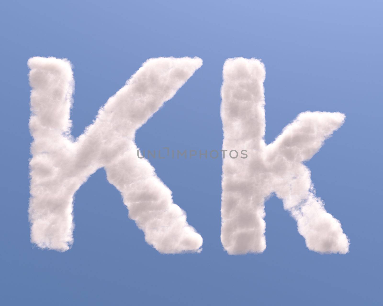 Letter K cloud shape, isolated on white background