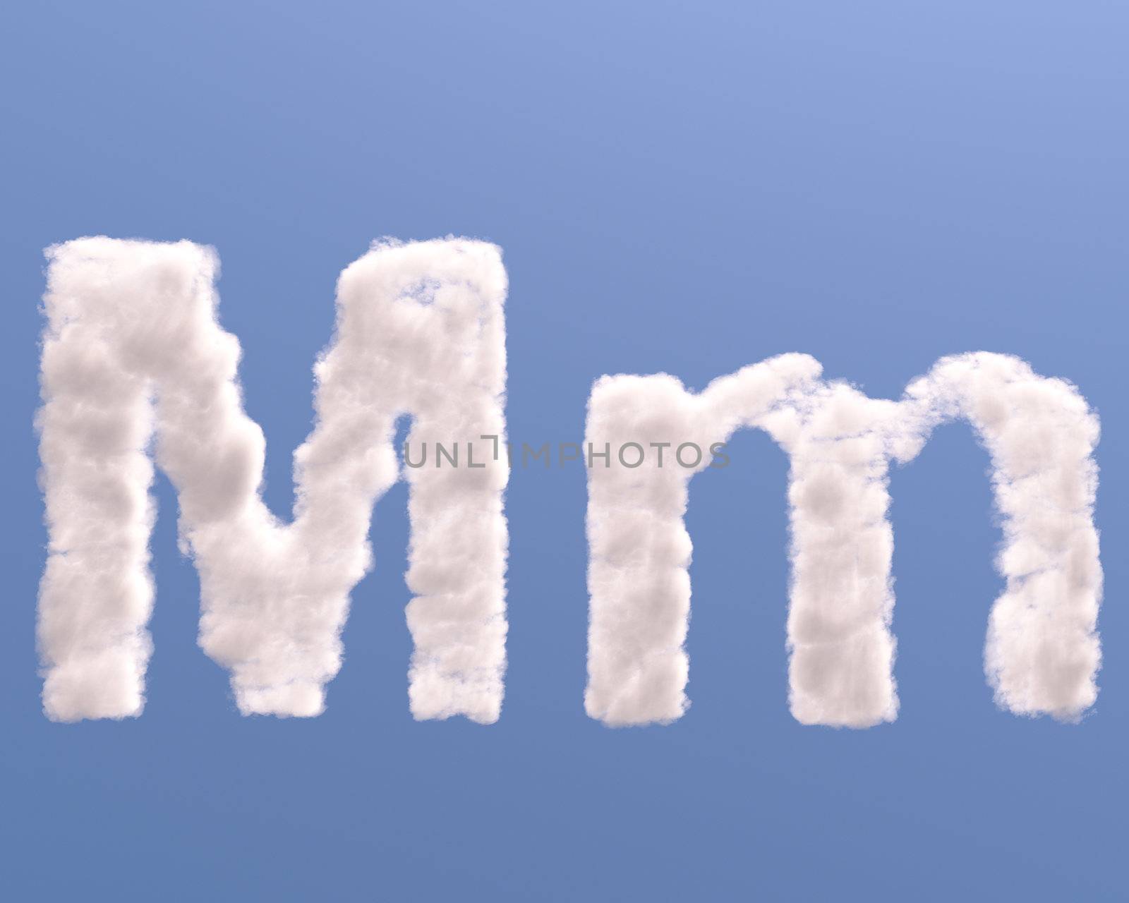 Letter M cloud shape, isolated on white background