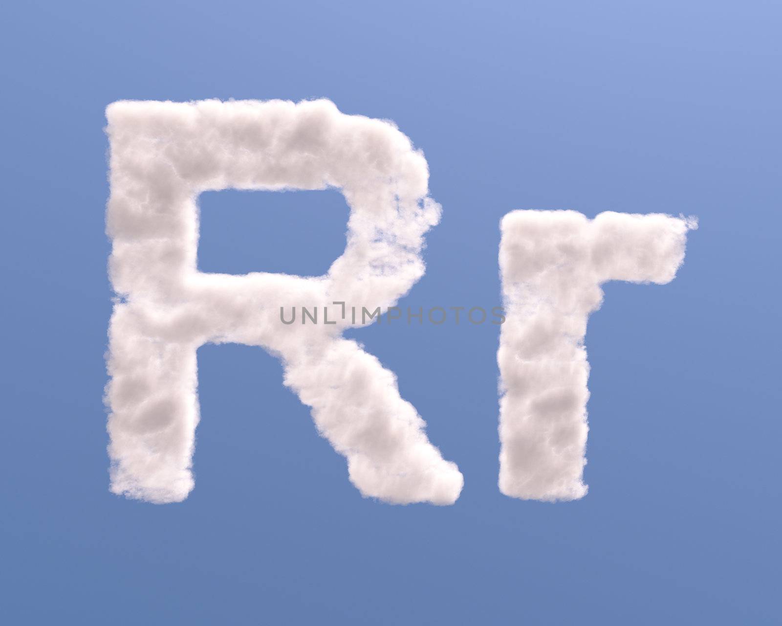 Letter R cloud shape, isolated on white background
