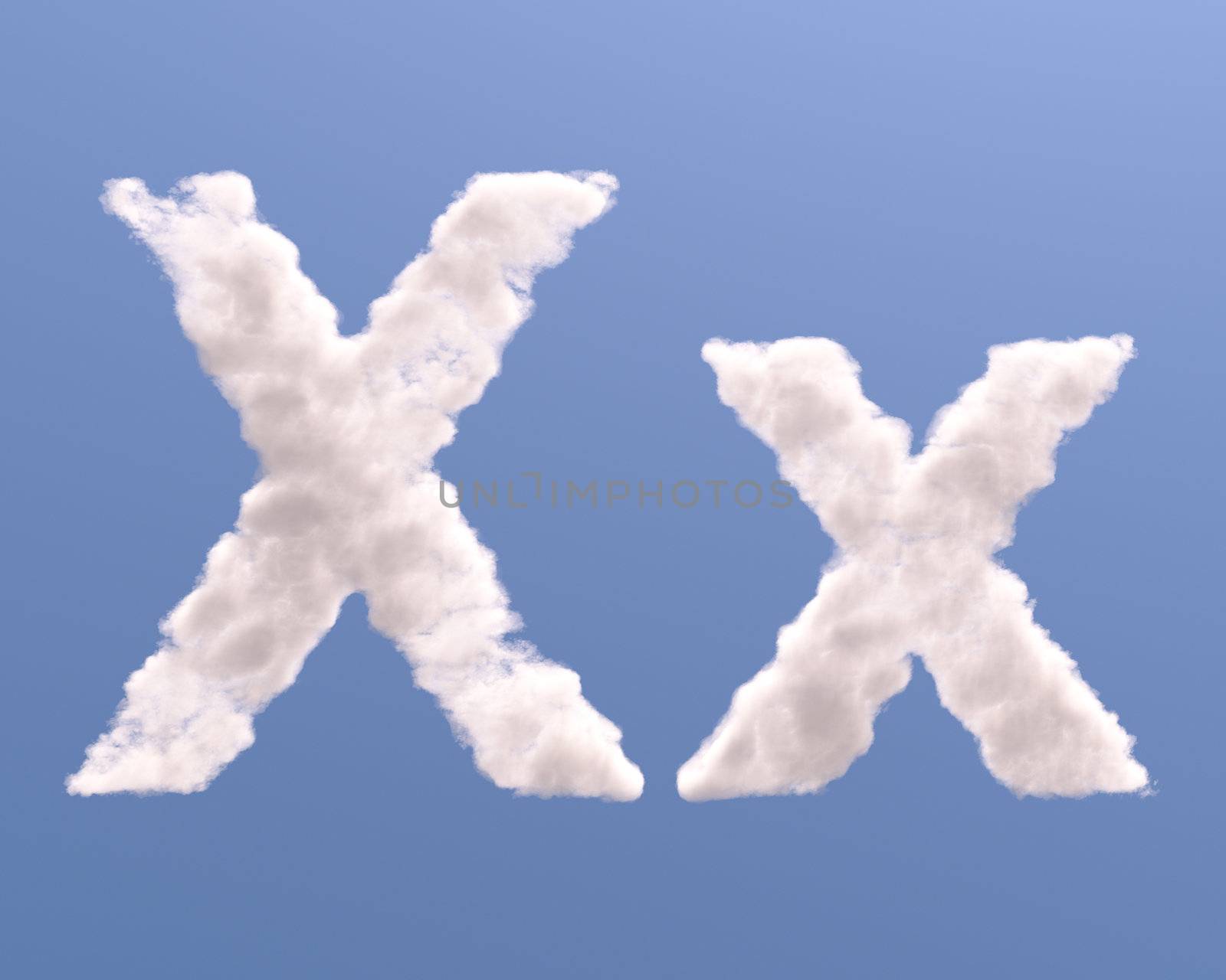 Letter X cloud shape, isolated on white background