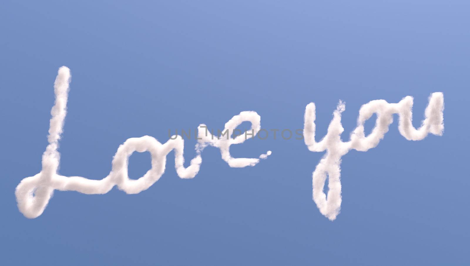 Love you text in sky, isolated on blue