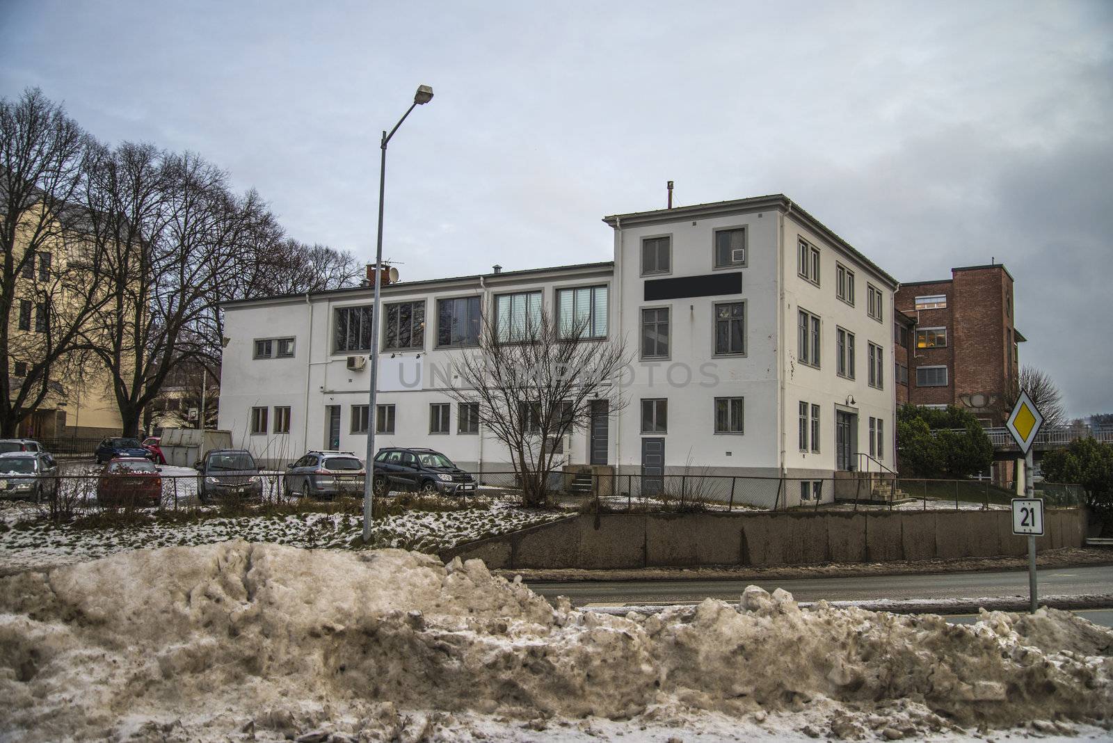 municipal public bath that were built for people in Halden municipality, the bath house was ready for operation in 1932, in november 2010, the swimming pool was shut down and is now privately owned and used as a fitness center, the image is shot in december 2012 .