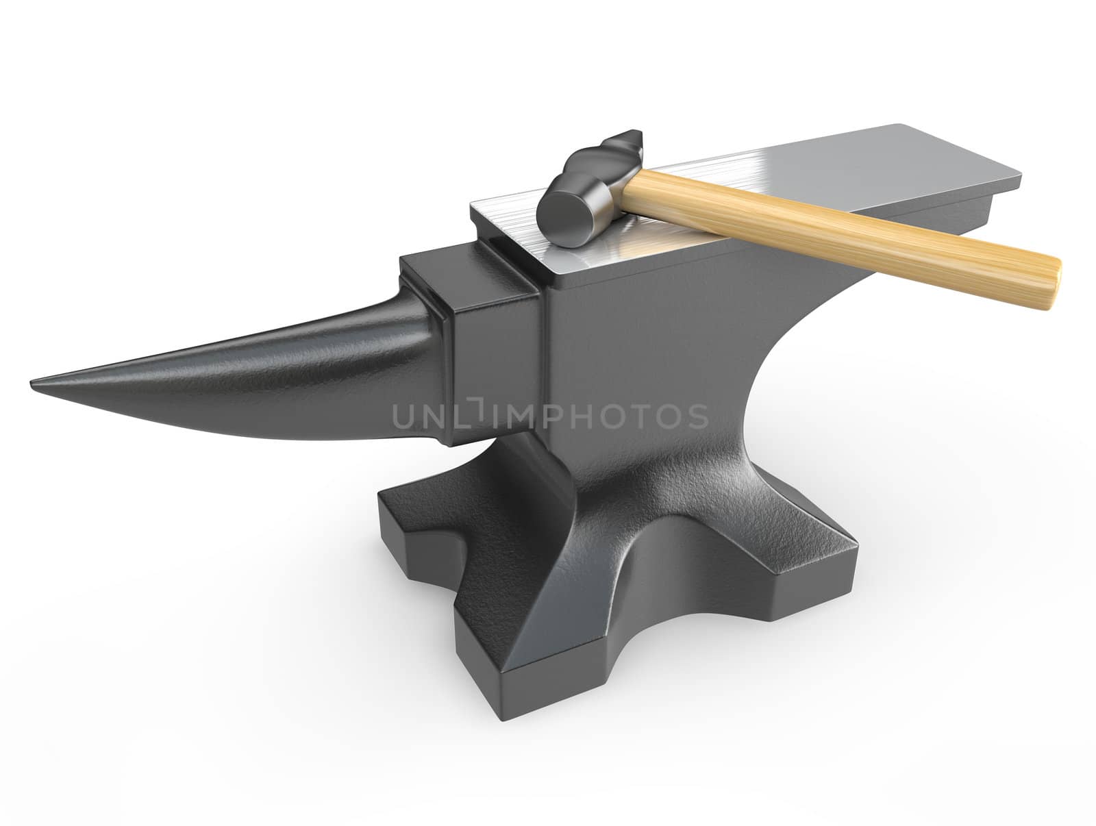 Hammer on a metal anvil isolated on white background