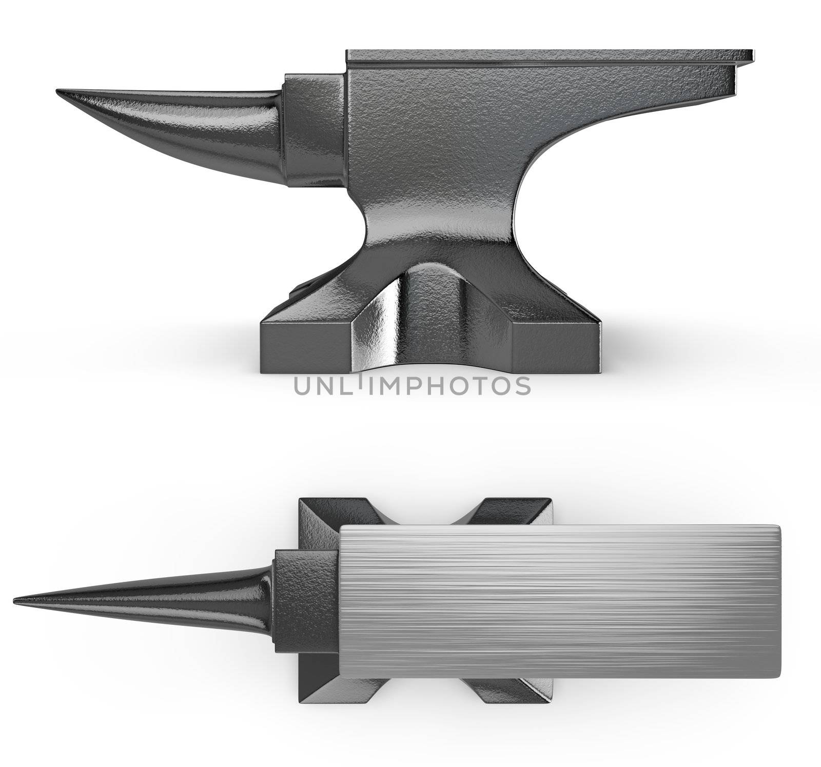 Black metal anvil, two views isolated on white background