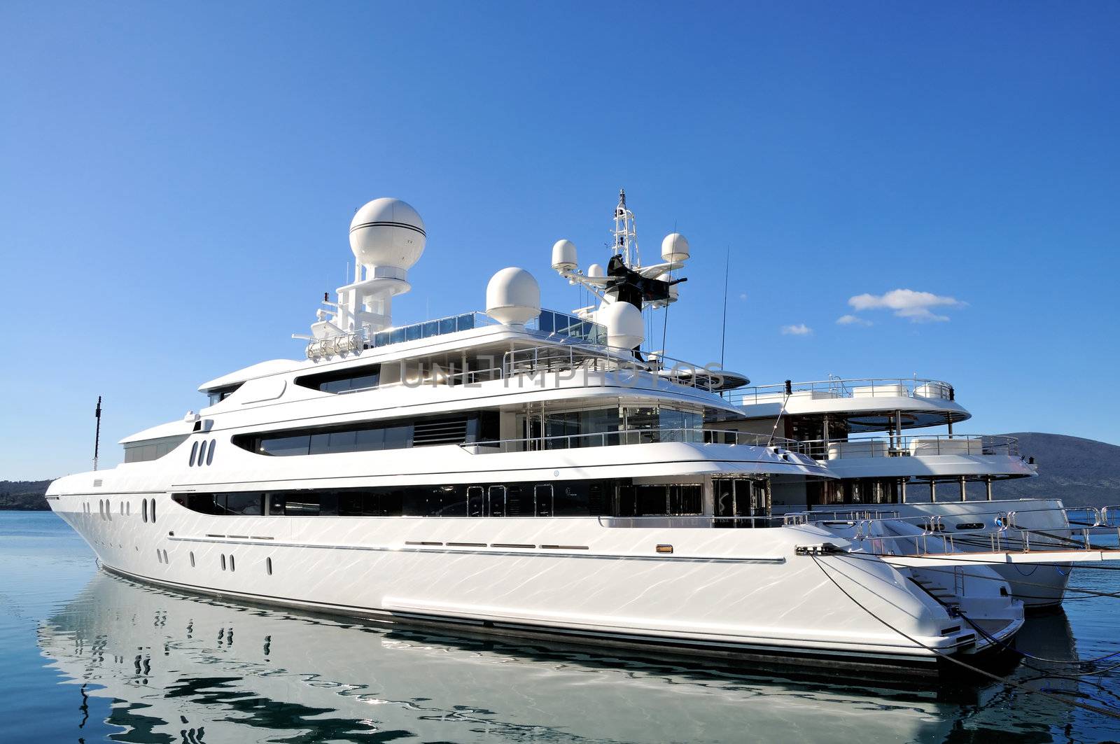 Large luxury yacht anchored at Porto Montenegro, Tivat. Bay of Boka kotorska.