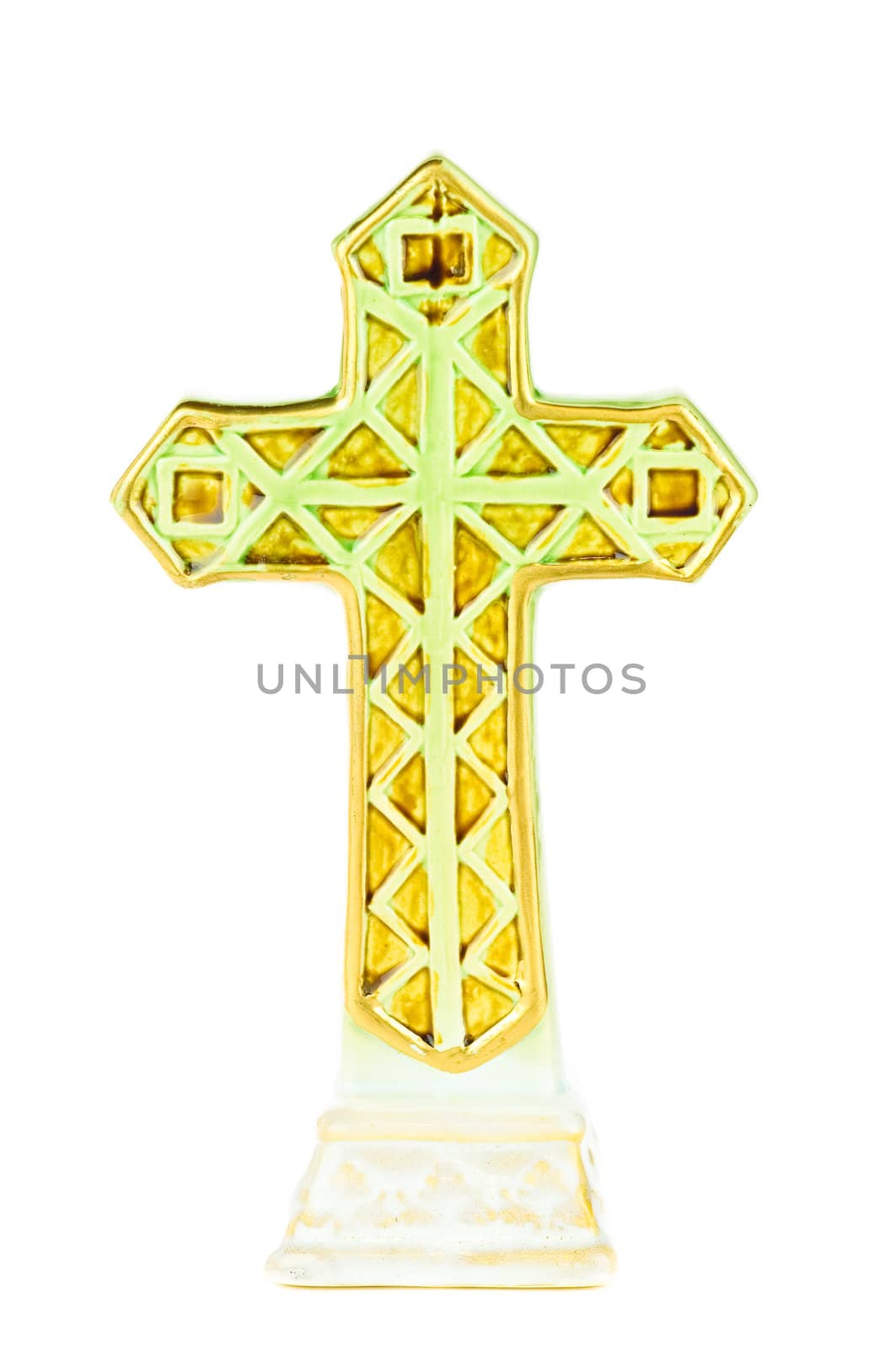 Green cross decoration; isolated on white background.