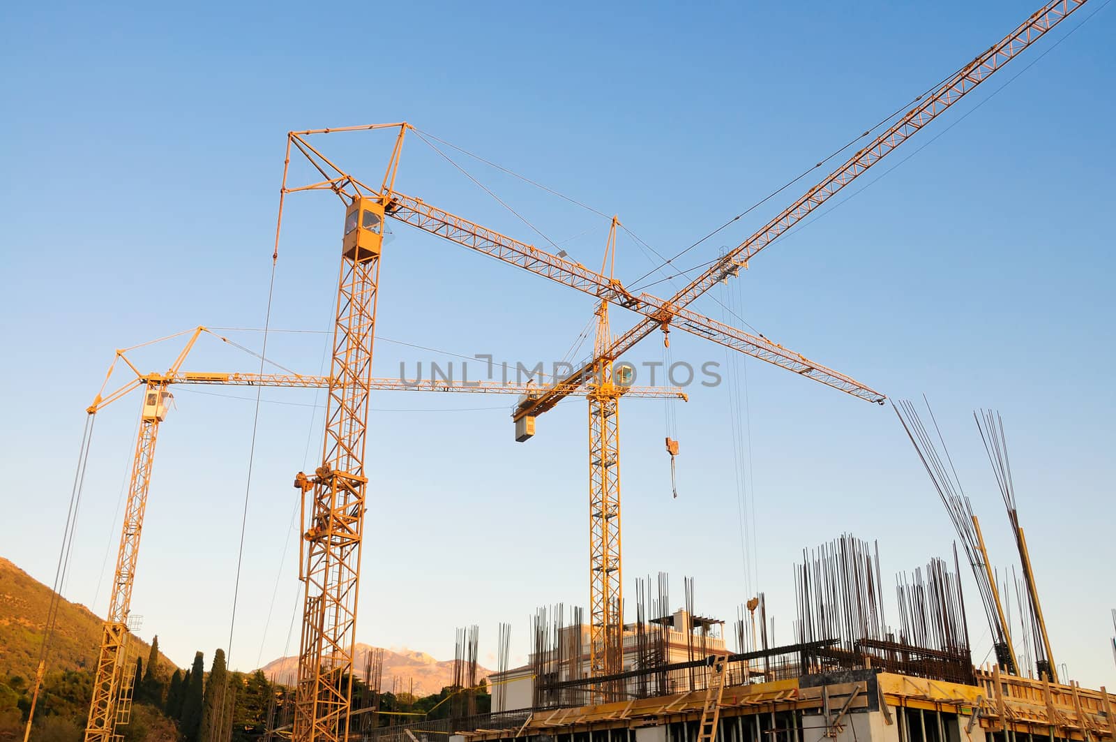 Large construction site view from below