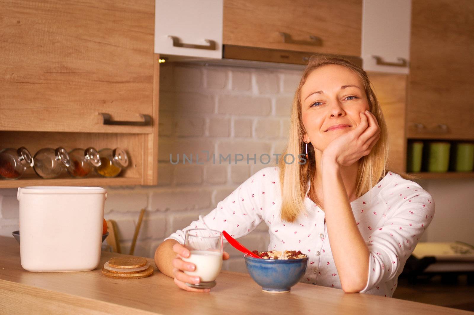 Young woman having a bowl of cereal