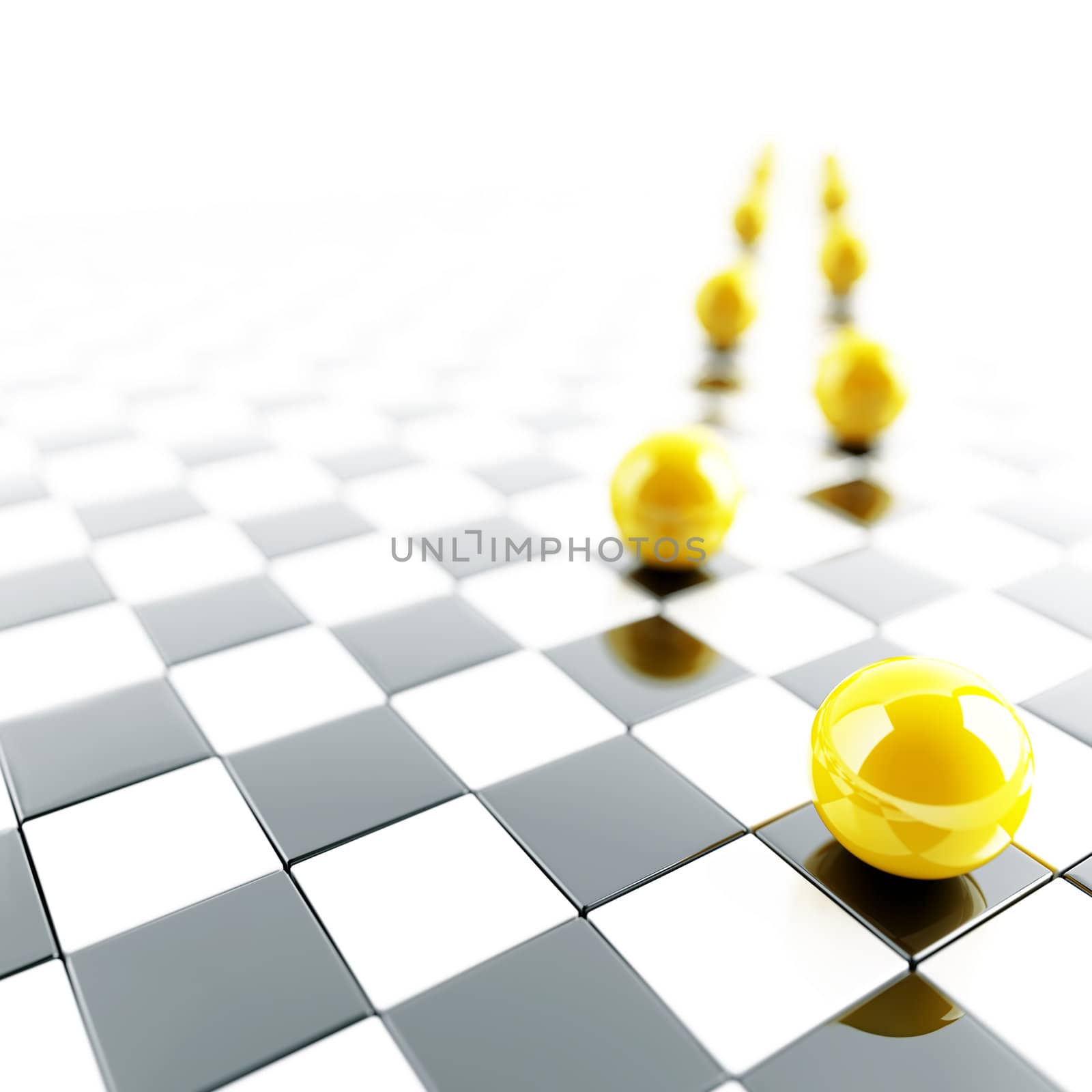 abstract bright yellow balls on checkered white black background by Serp