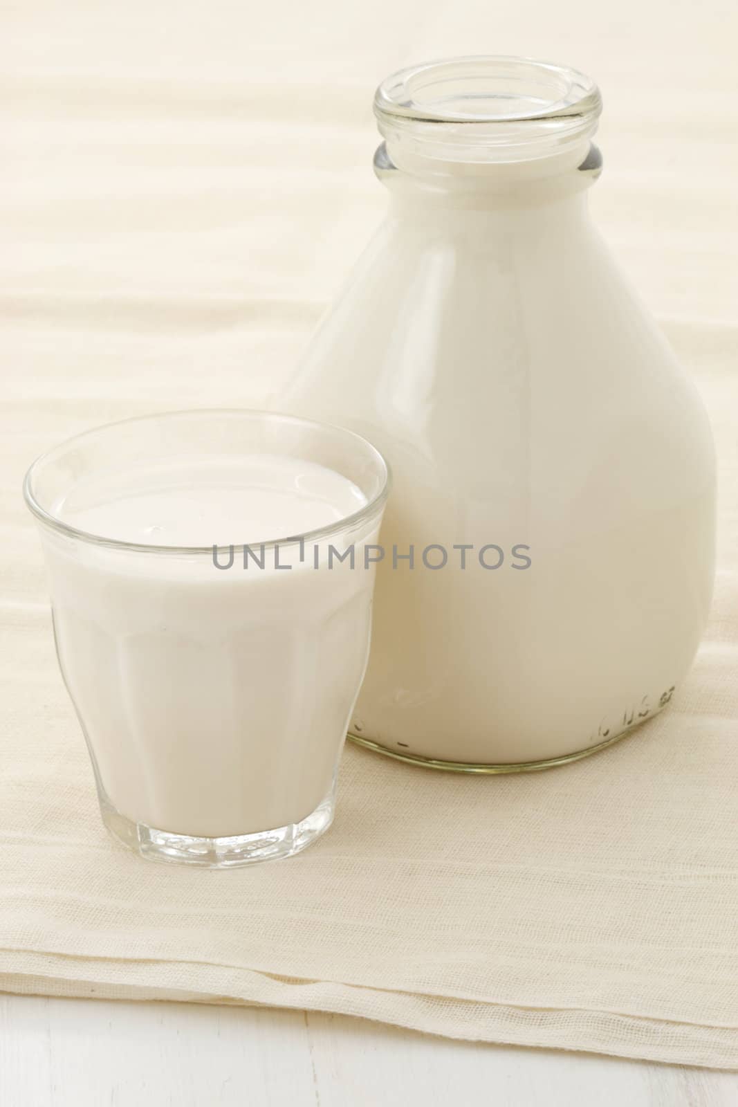 fresh, healthy soy milk on beautiful cheese cloth, nutritious and delicious milk substitute.