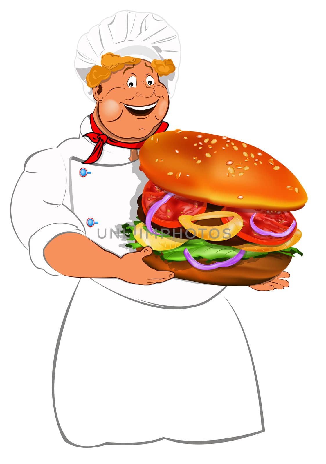 Funny Chef and best big traditional hamburger by sergey150770SV