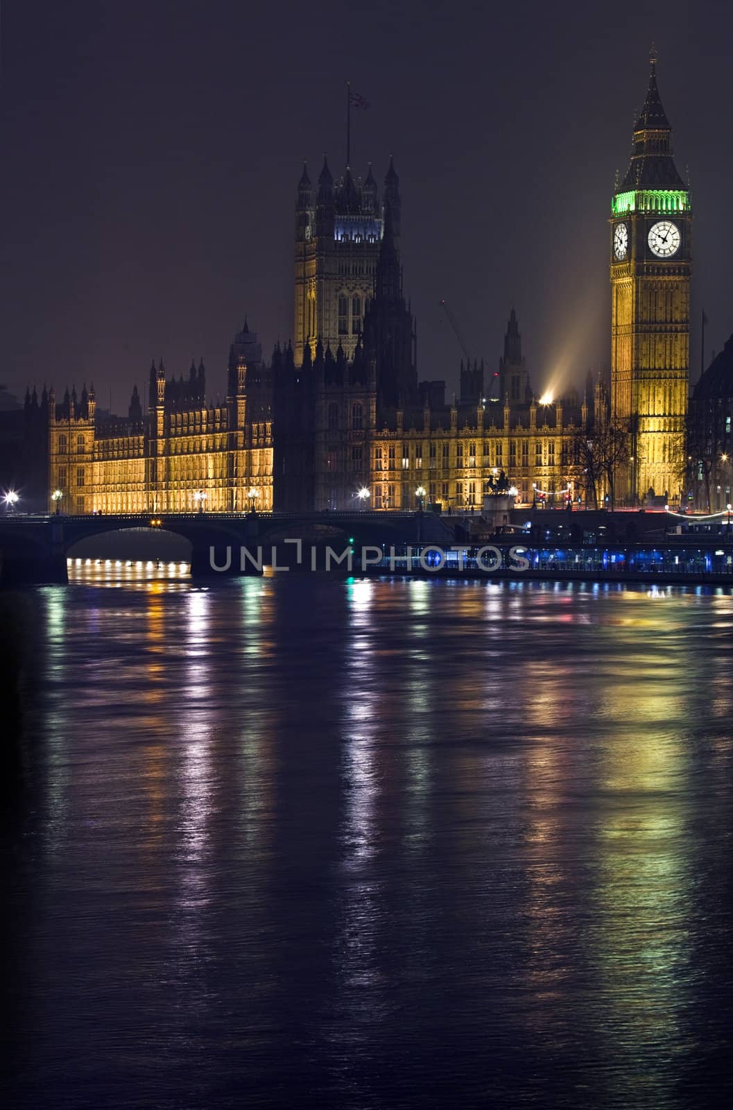 A beautiful night view of the Houses of Parliament in London.