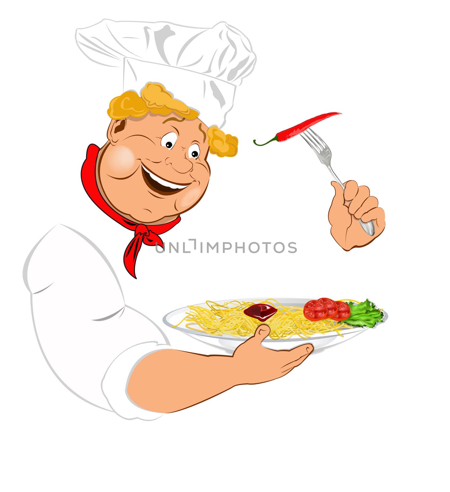 Funny Chef and best big traditional Italian spaghetti by sergey150770SV