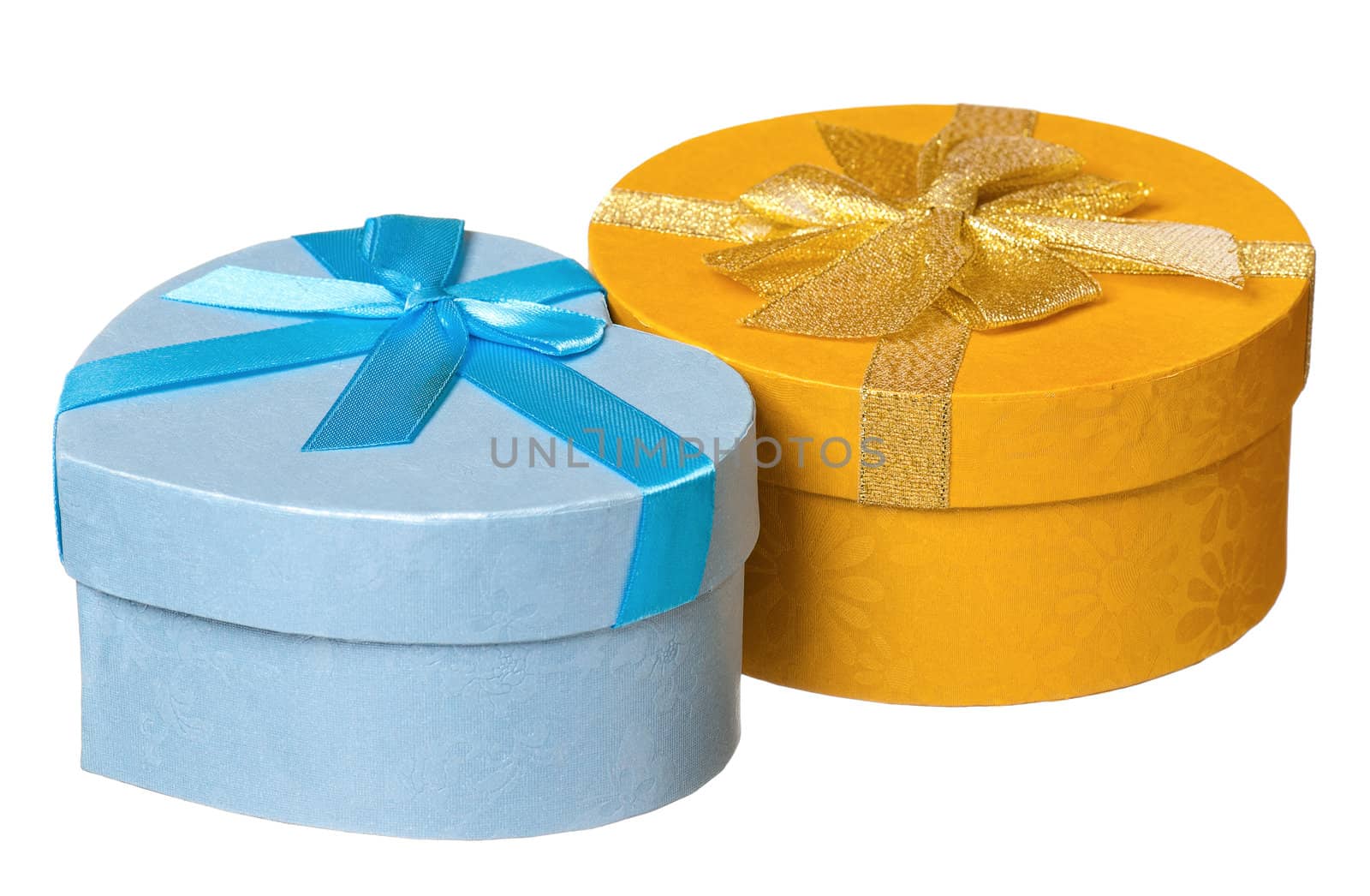 Gift boxes with ribbon isolated on white background