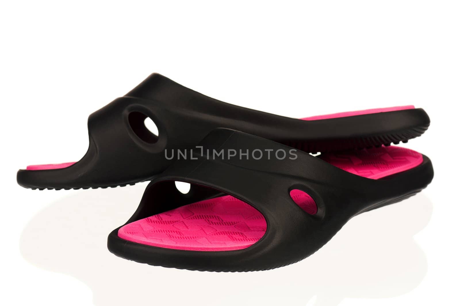 Black beach shoes isolated on white background