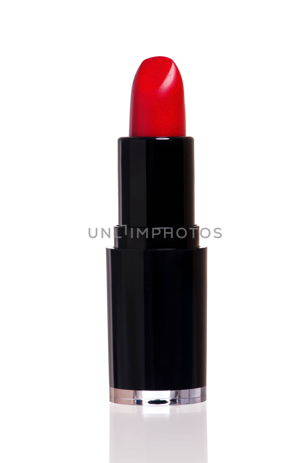 Single red lipstick isolated on white background