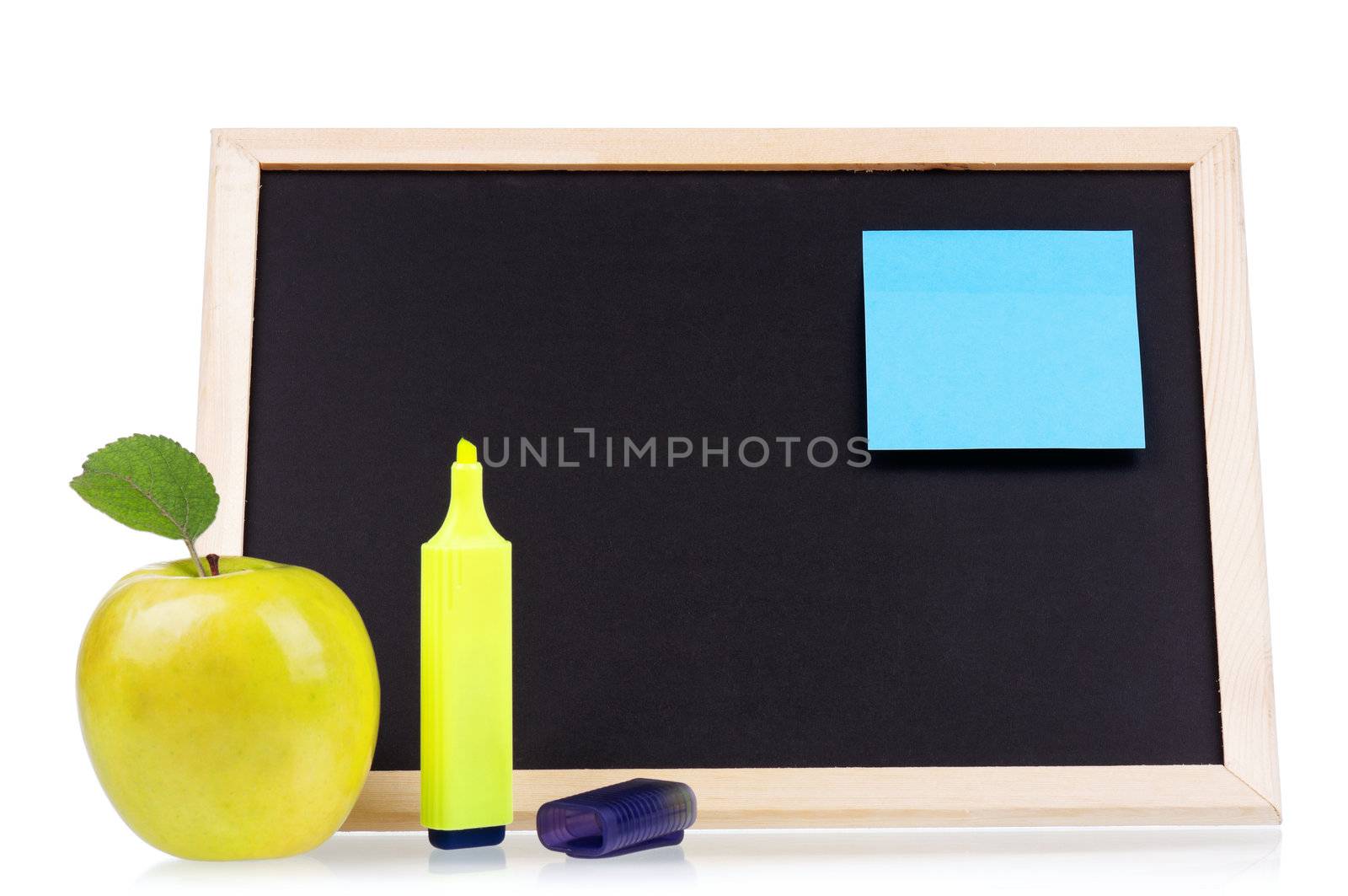 Small wooden blank blackboard isolated on white background