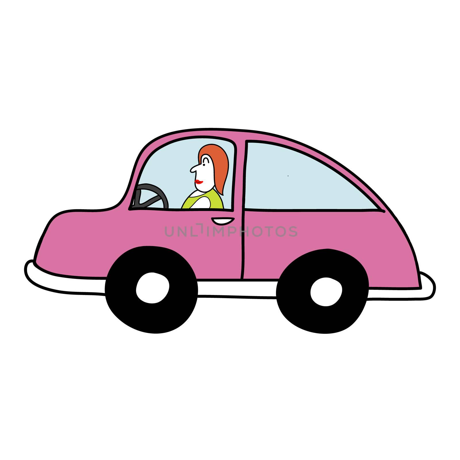 Lady in the pink car