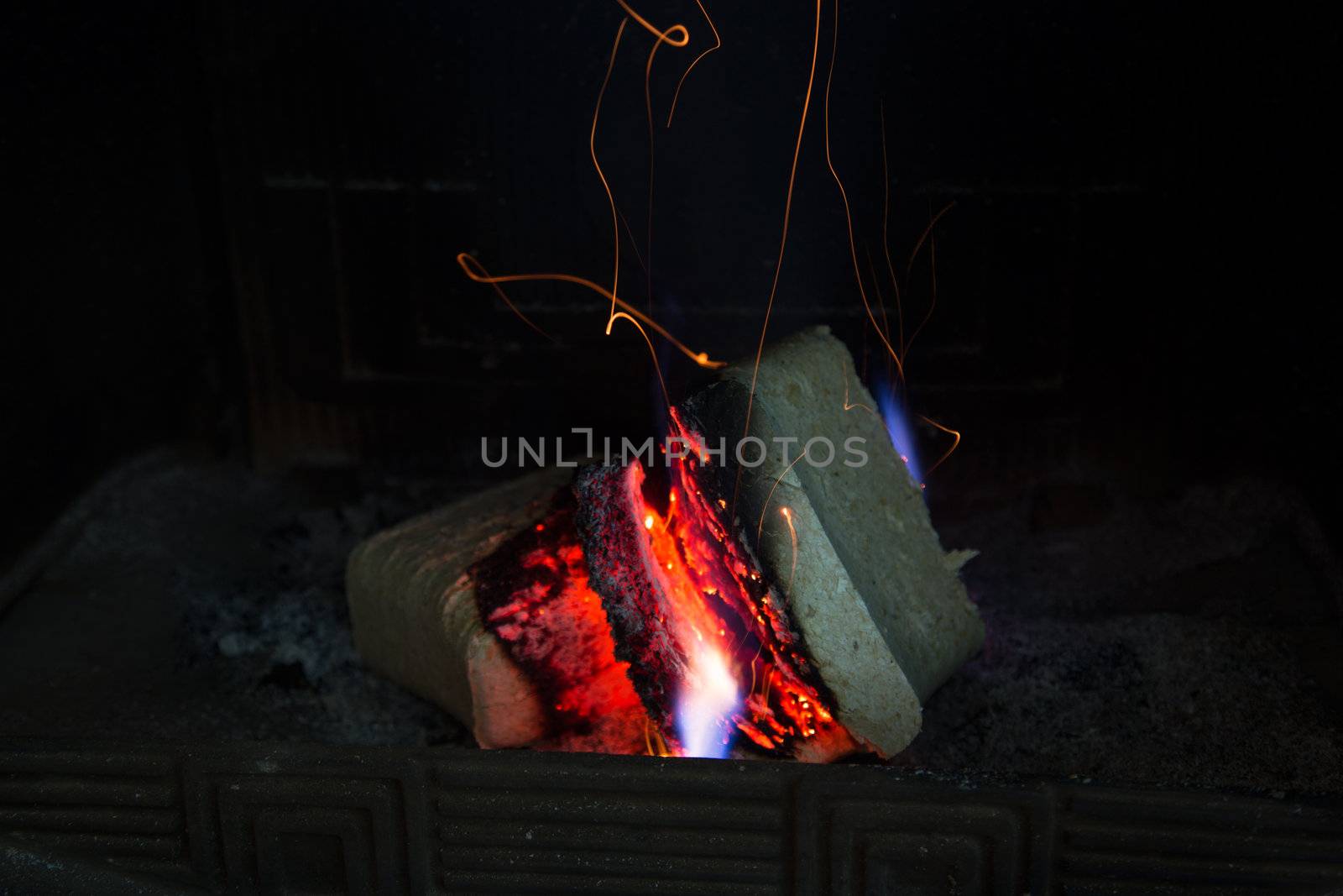 burning fire fireplace night