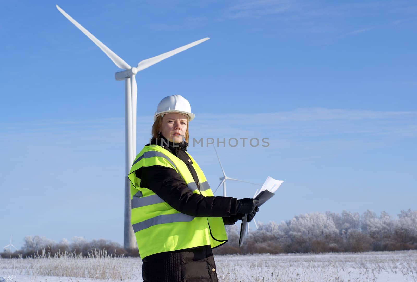 engineers with wind turbines