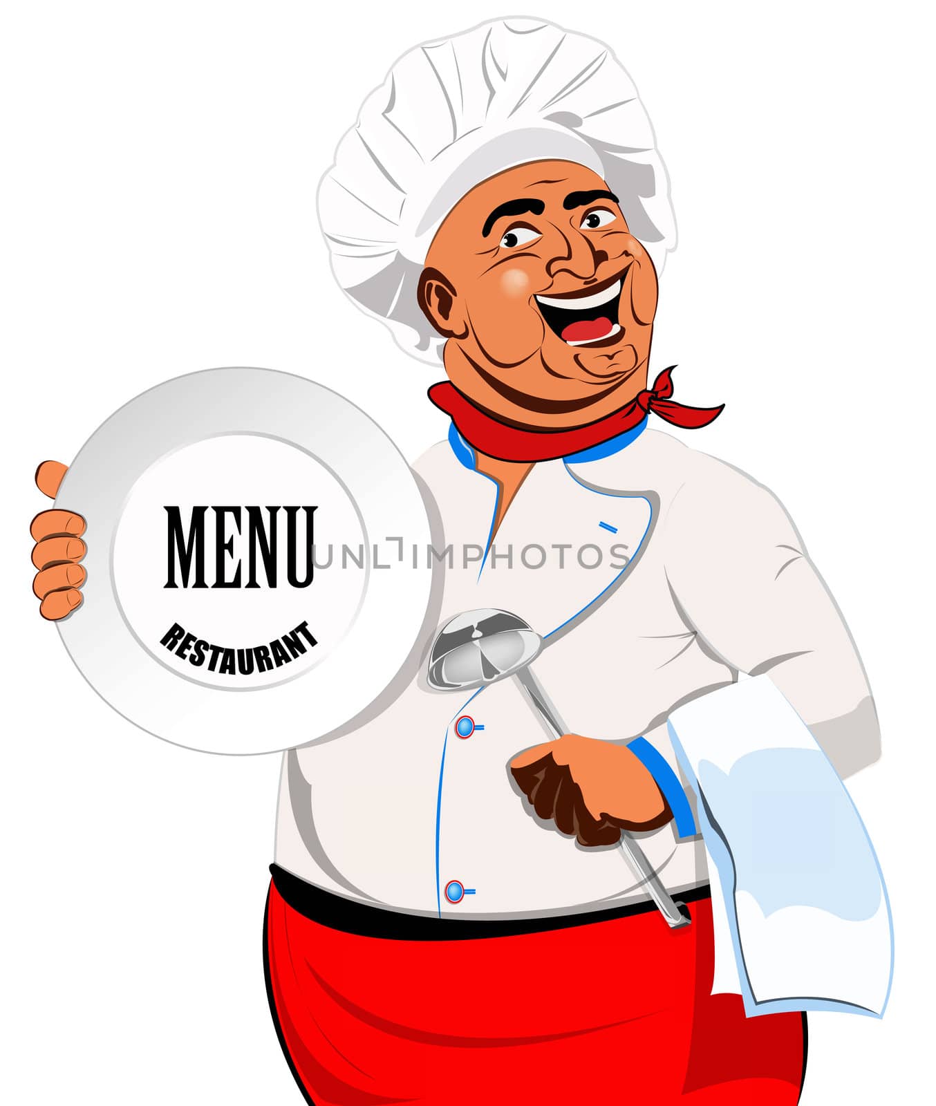 Eastern Chef and big plate on a white background by sergey150770SV
