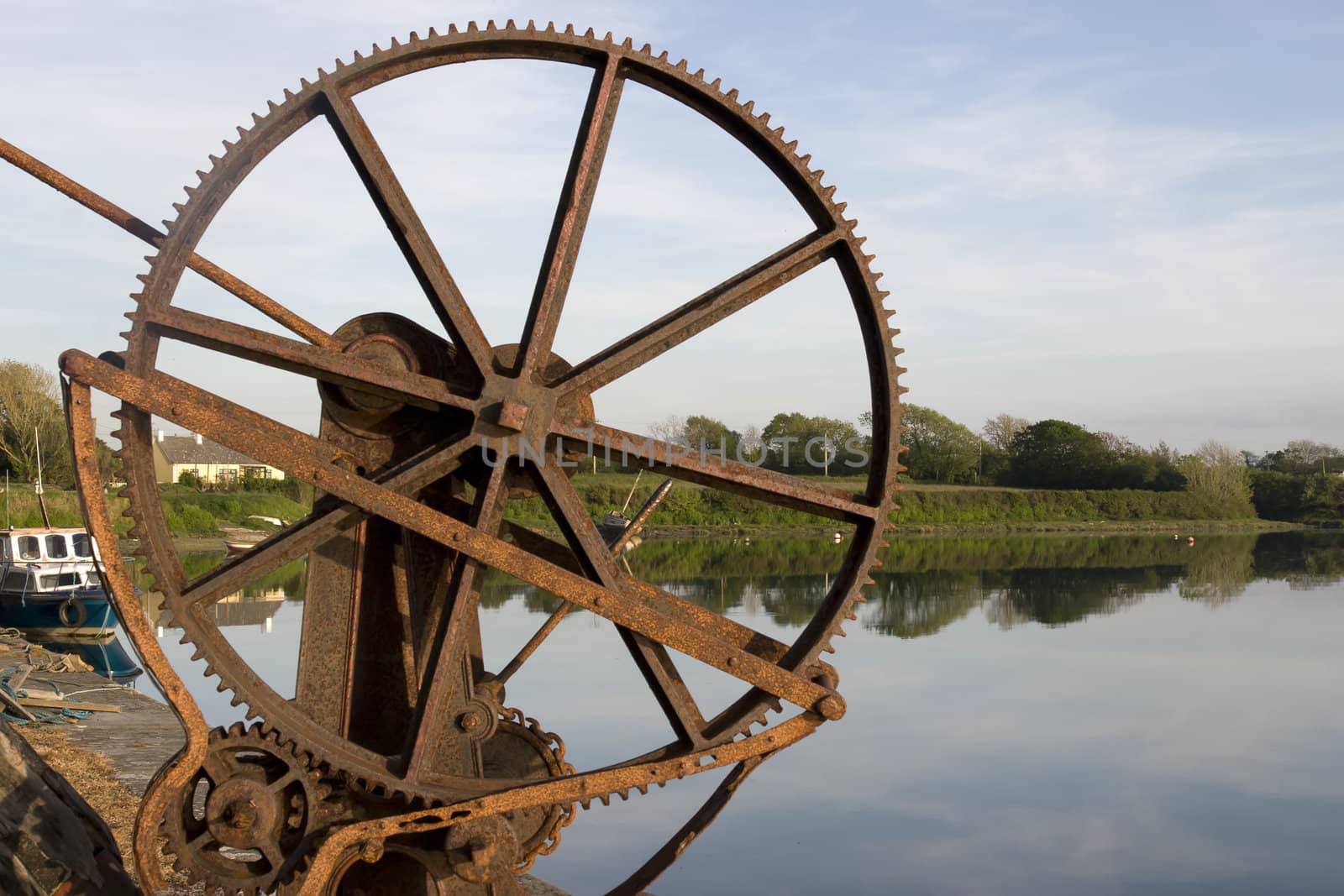 old mechanical crane gears on the pier at Salleen in Ballylongford county Kerry Ireland