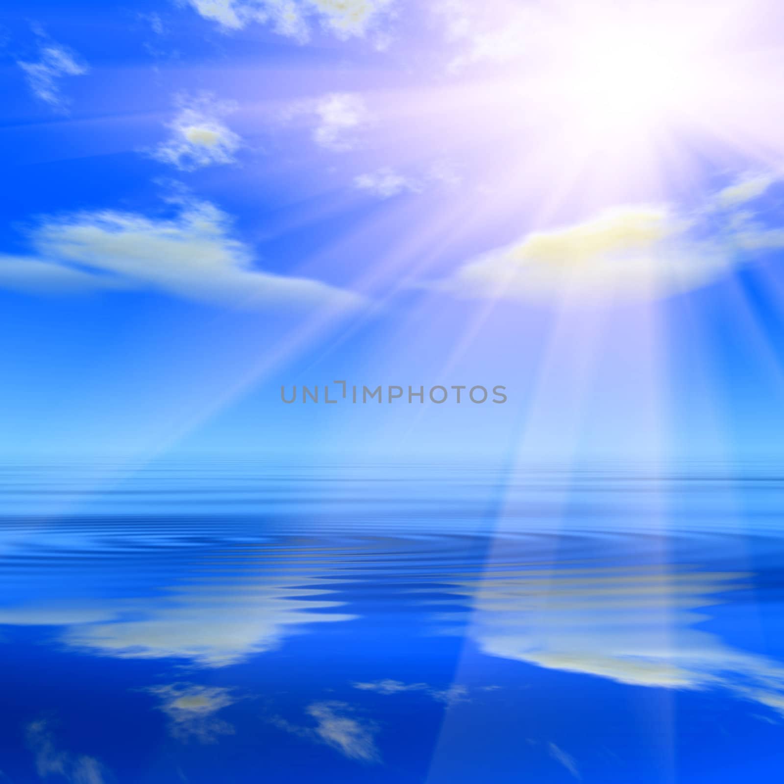 Aquamarine sky, shining sun and crystal water 
