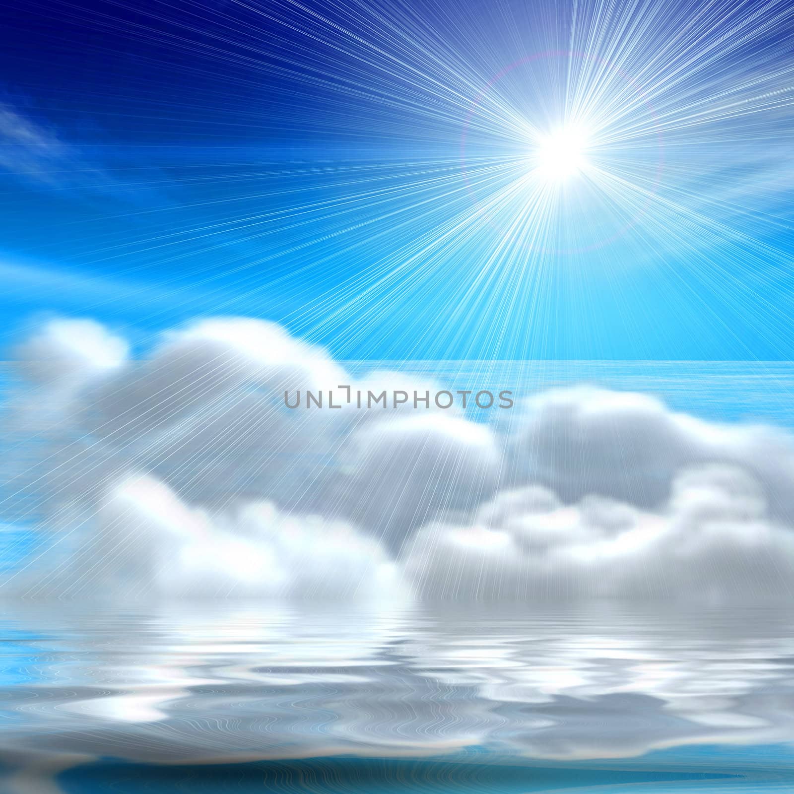 Aquamarine sky, shining sun and crystal water