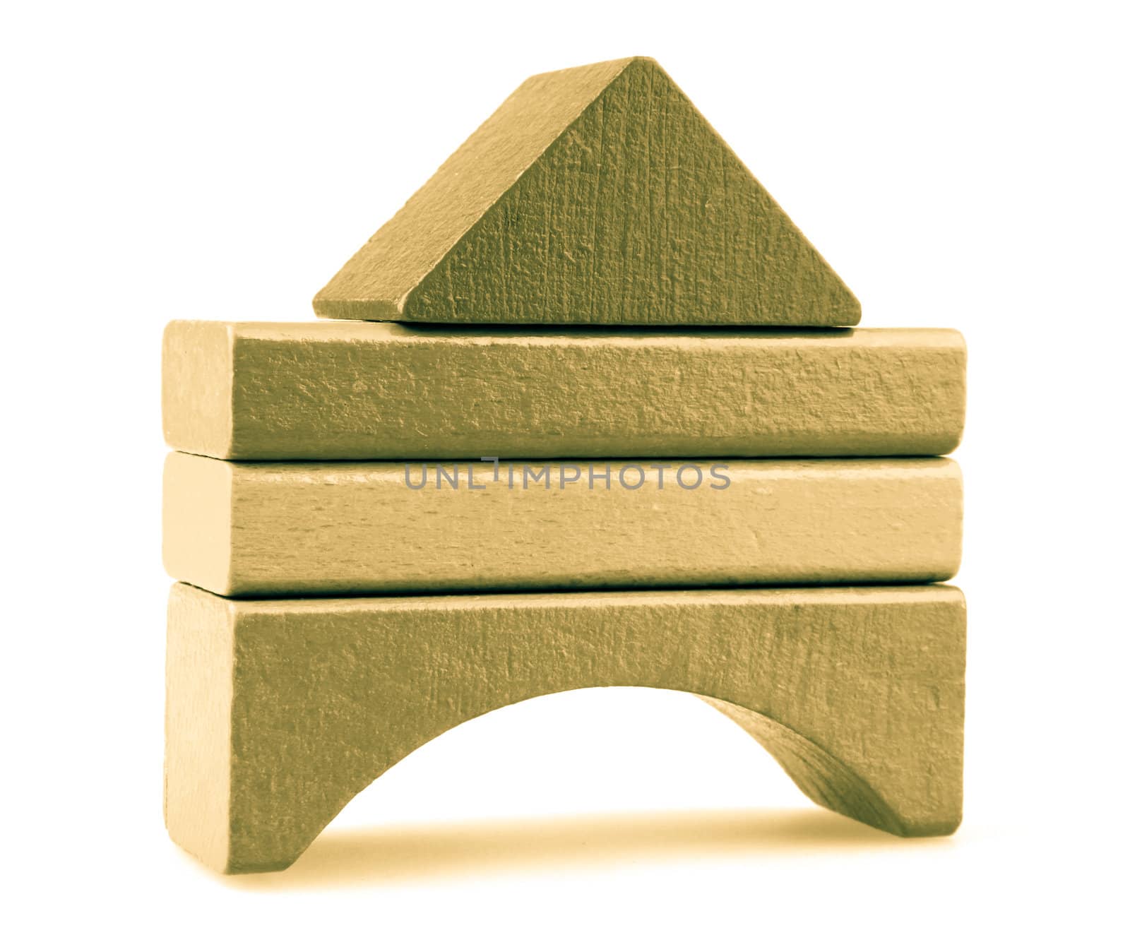 Wooden building blocks isolated on white background.