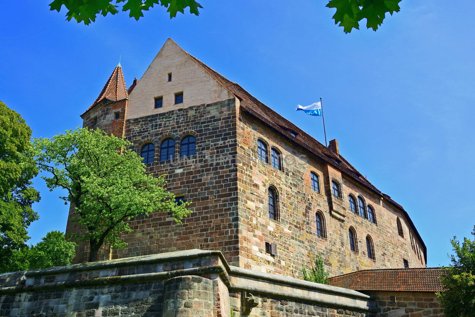 Building of Nuremberg castle with wall