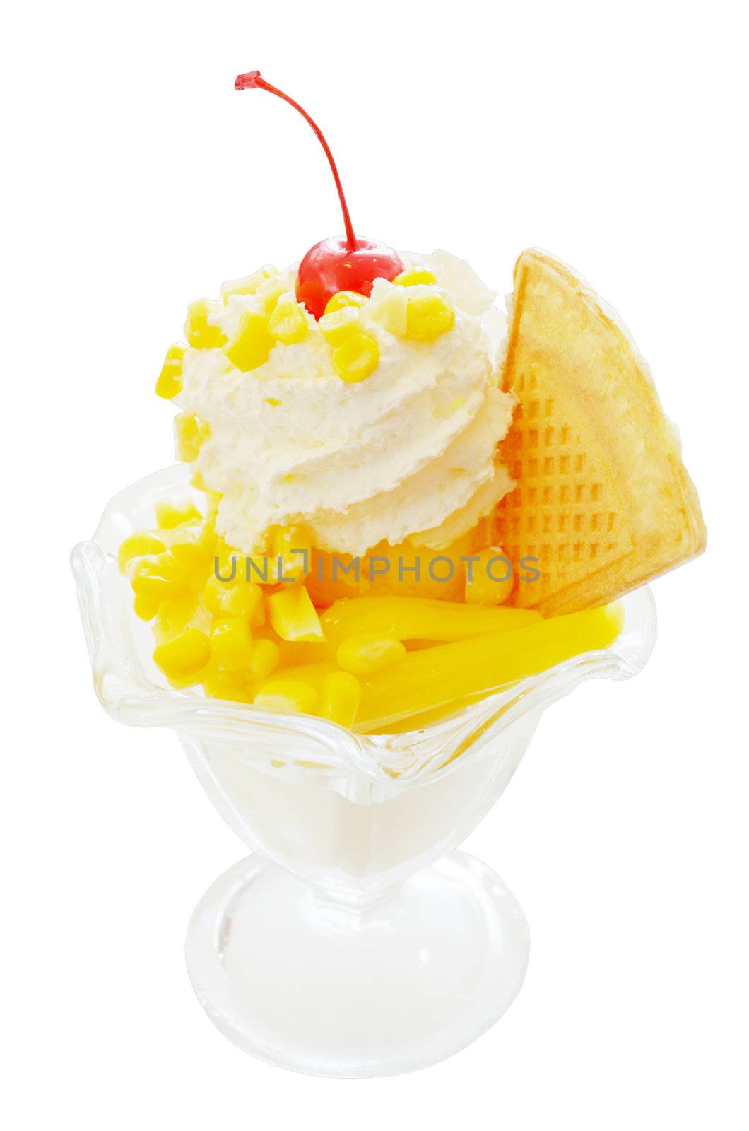 Delicious icecream with tropical fruit isolated