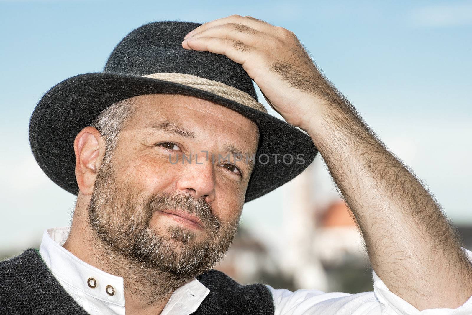 Man with Bavarian traditional black hat