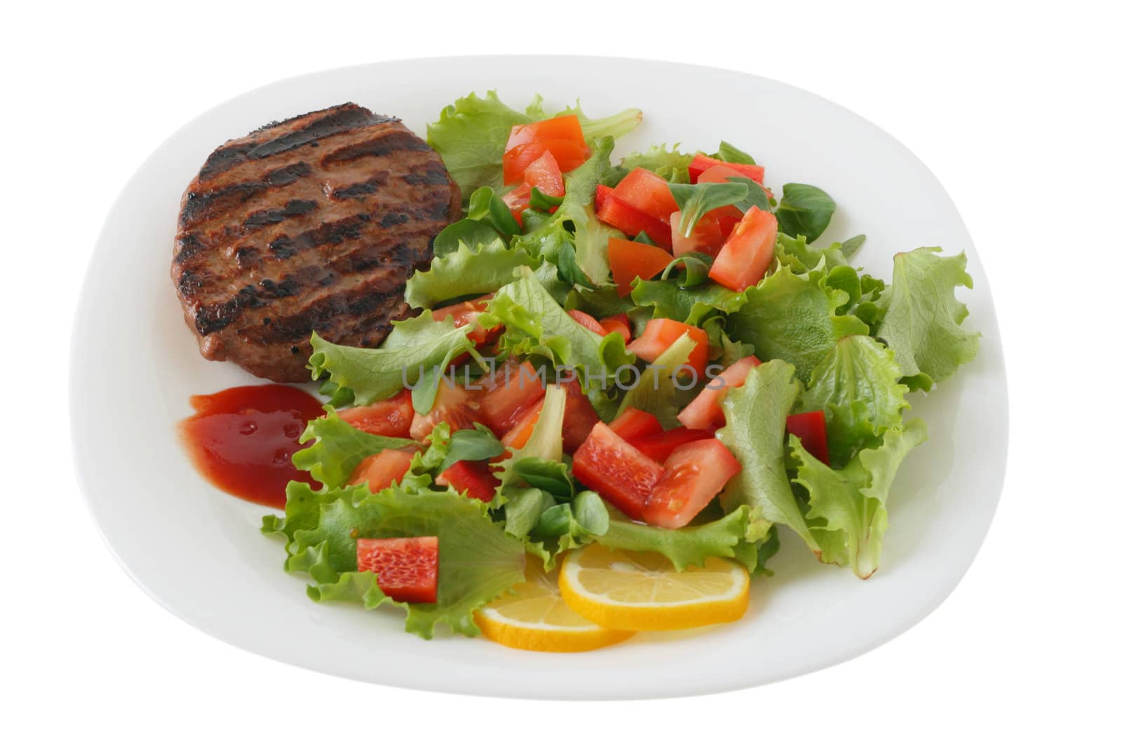 grilled hamburger with salad