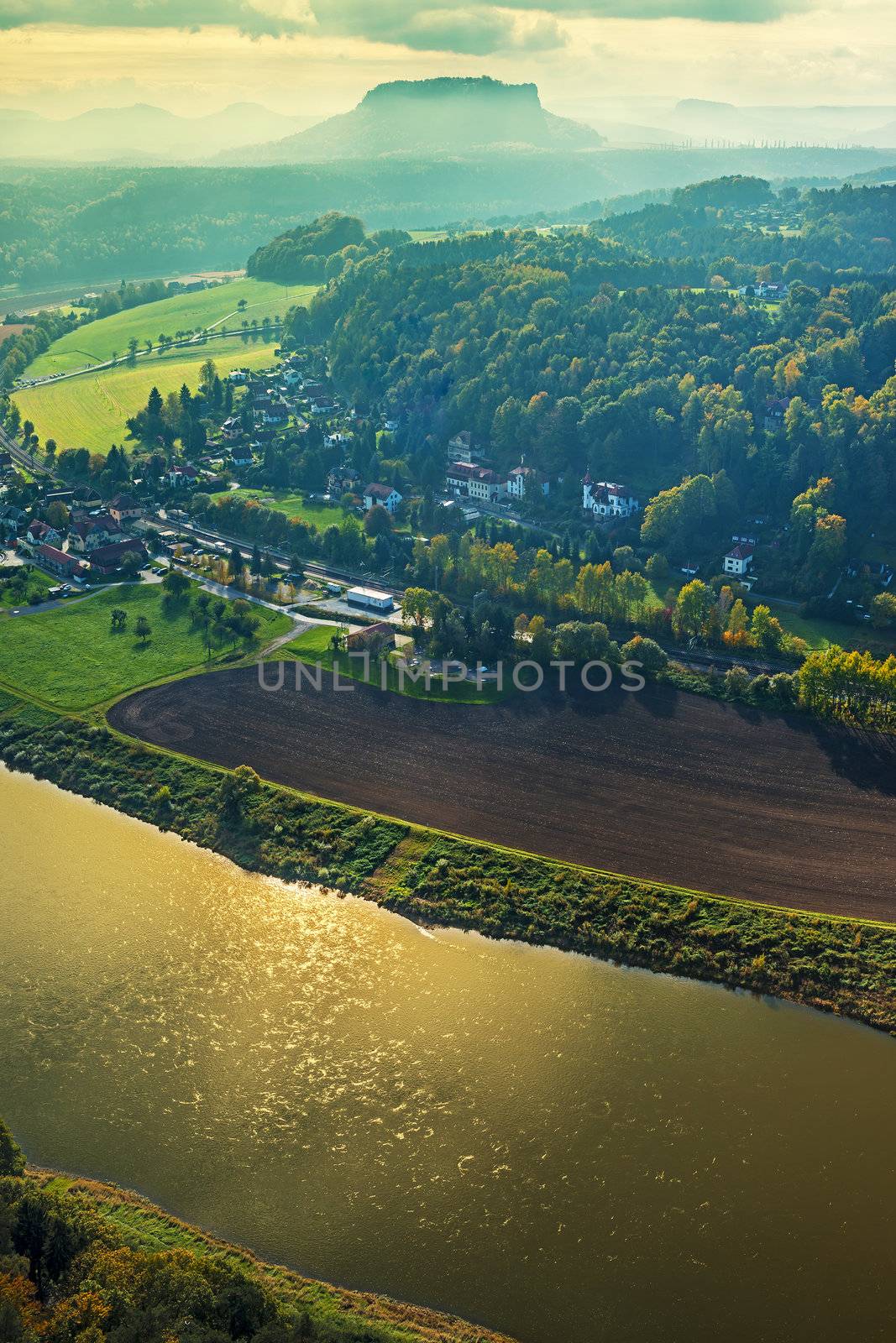 Moody view to Lilienstein in Saxon Switzerland Germany