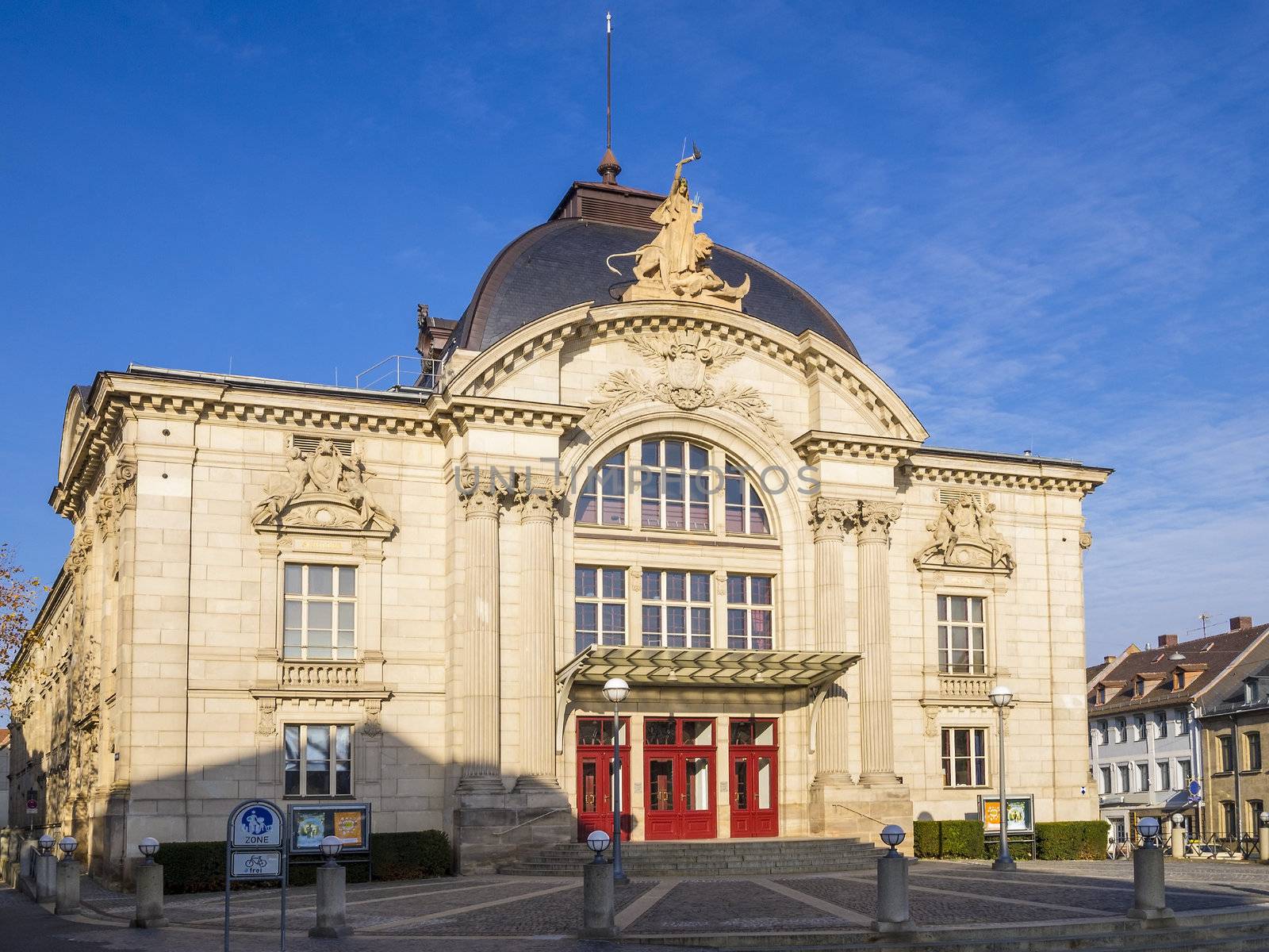 Theatre in Fürth, Germany on a warm summer day with blue sky and clouds