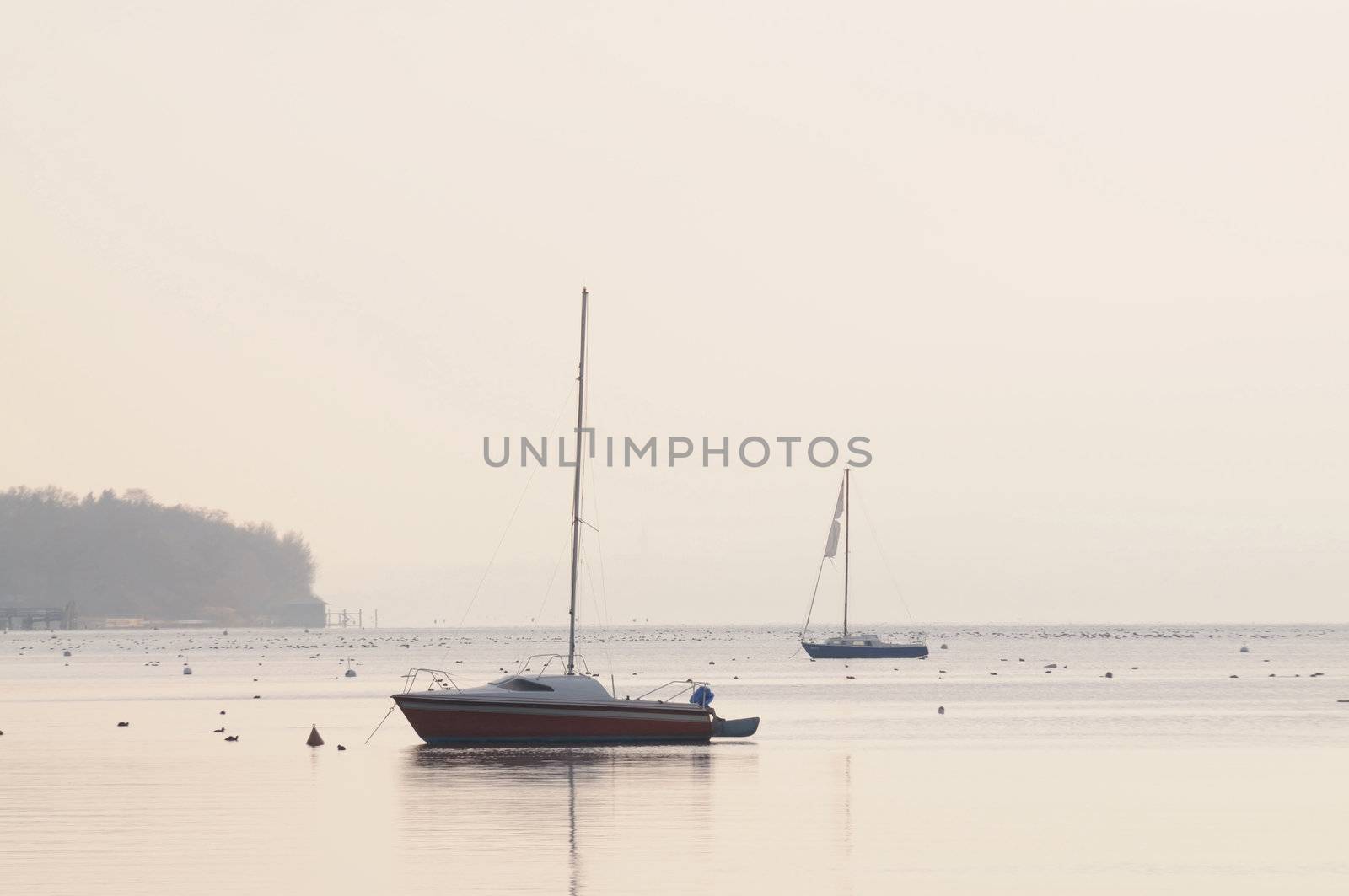 Boats on the Ammersee on a cold winter