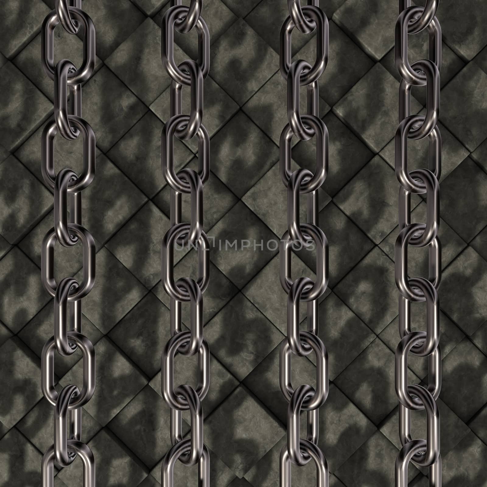 metal chains on stone cubes background - 3d illustration