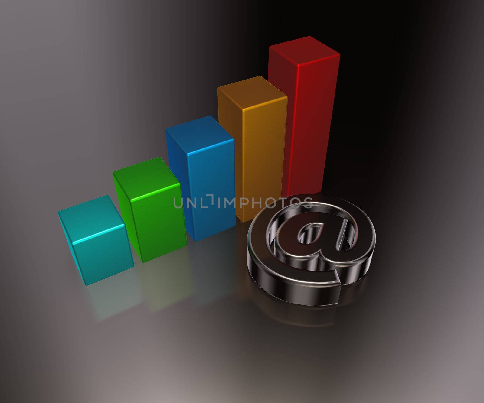 shiny email symbol and business graph on metal surface 3d illustration