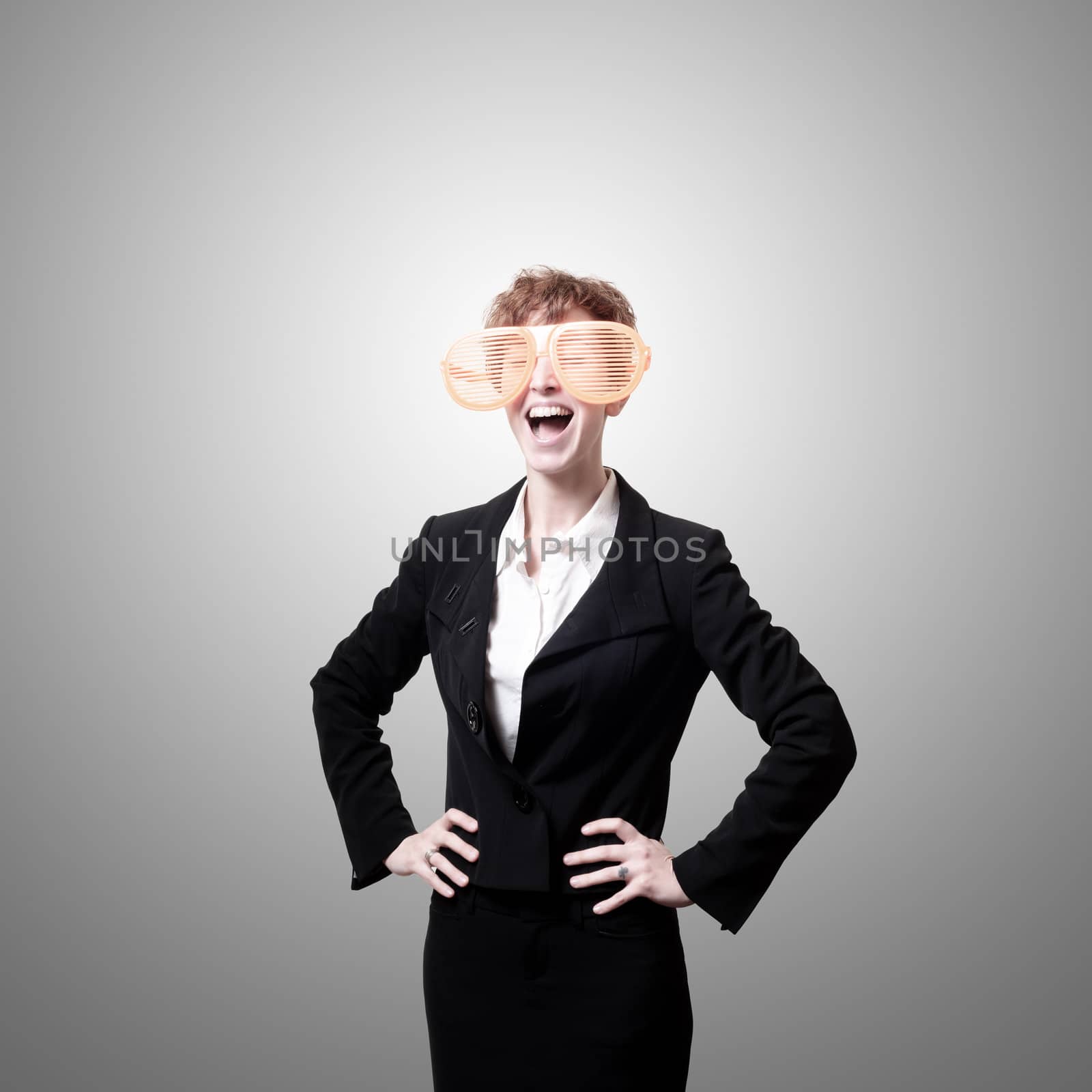 businesswoman with big funny eyeglasses screaming by peus