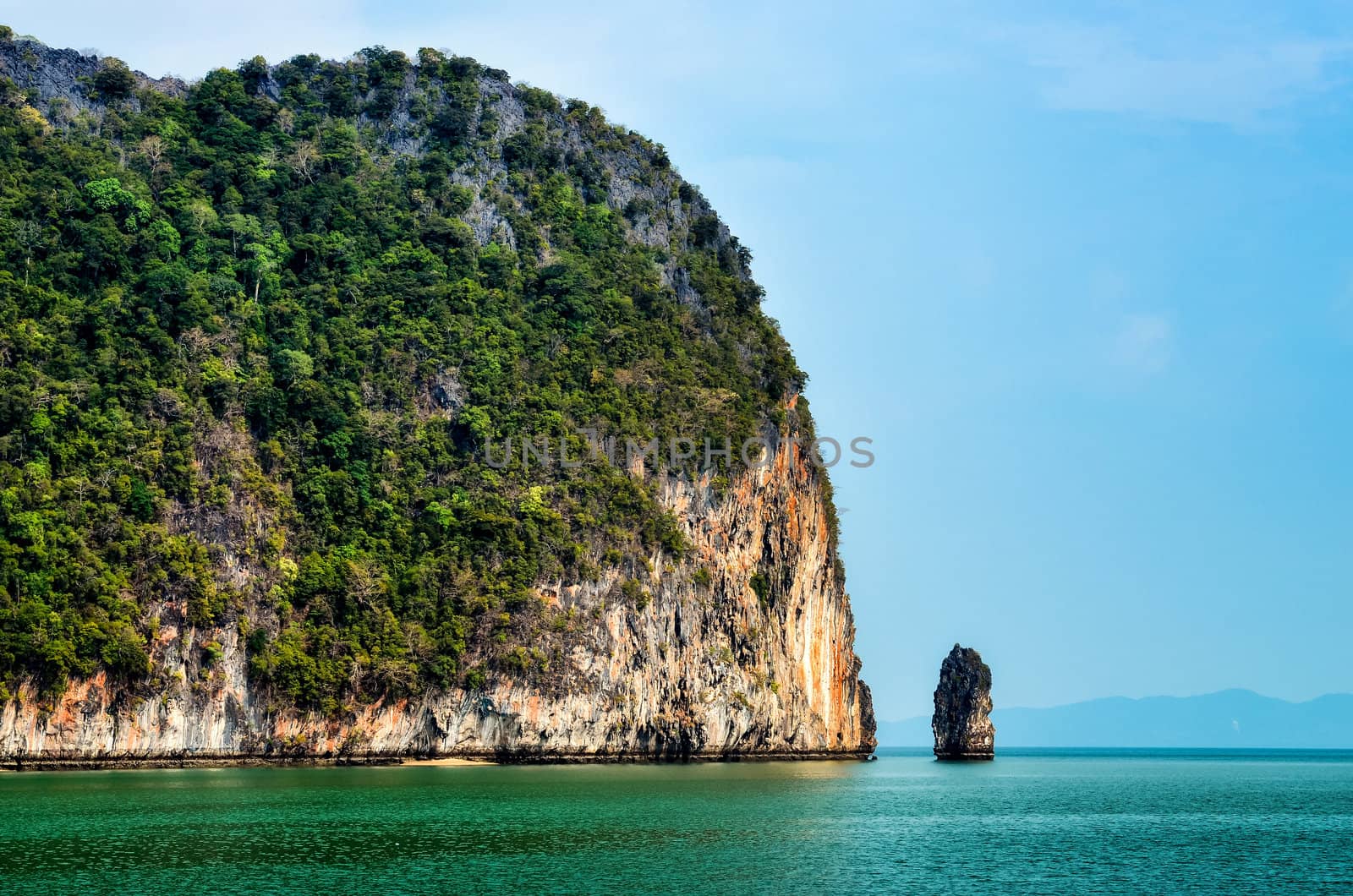 Beautiful landscape view of islands and cliffs in Phang Nga bay, Thailand