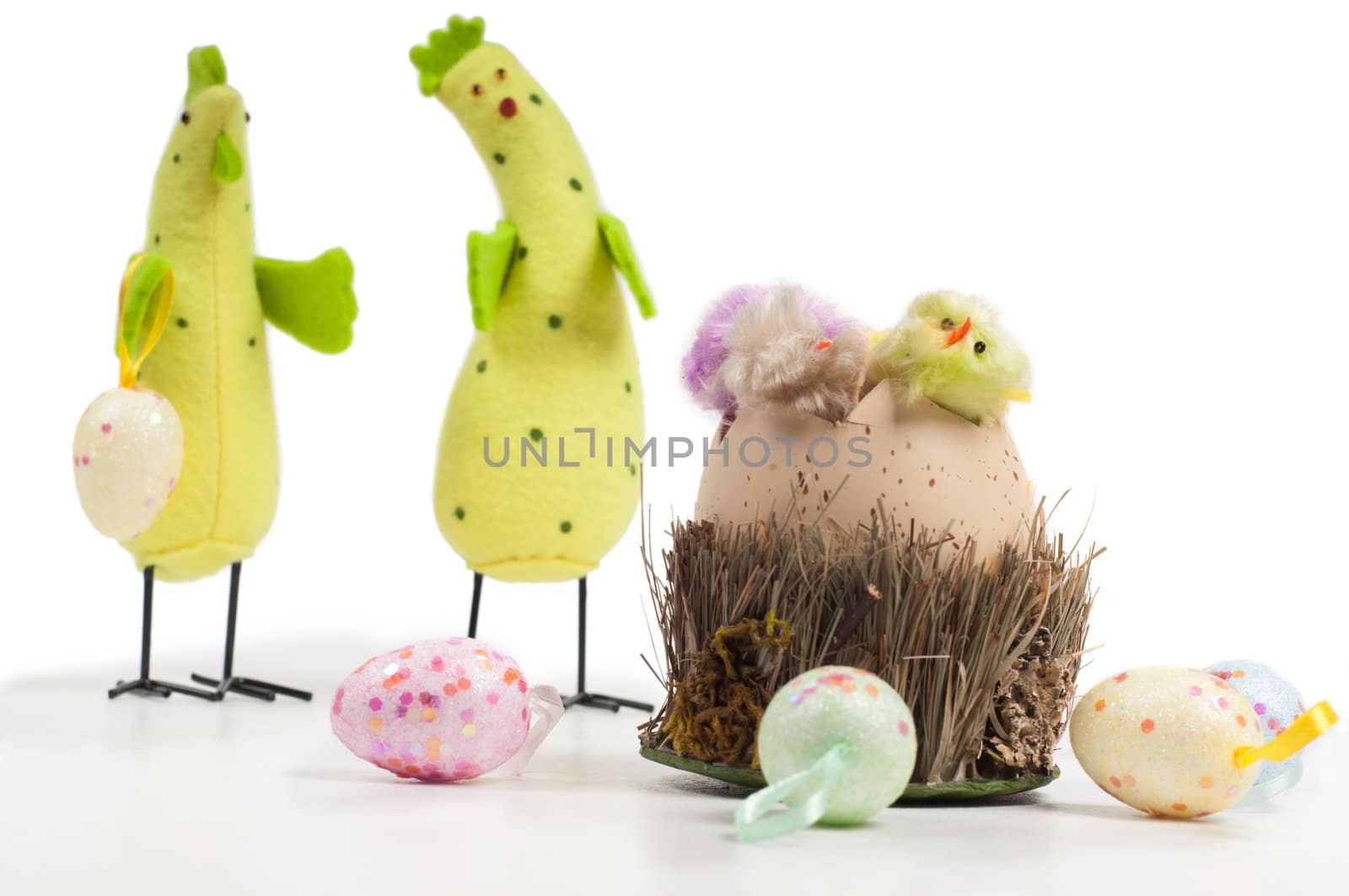 Easter chicken family isolated on white background
