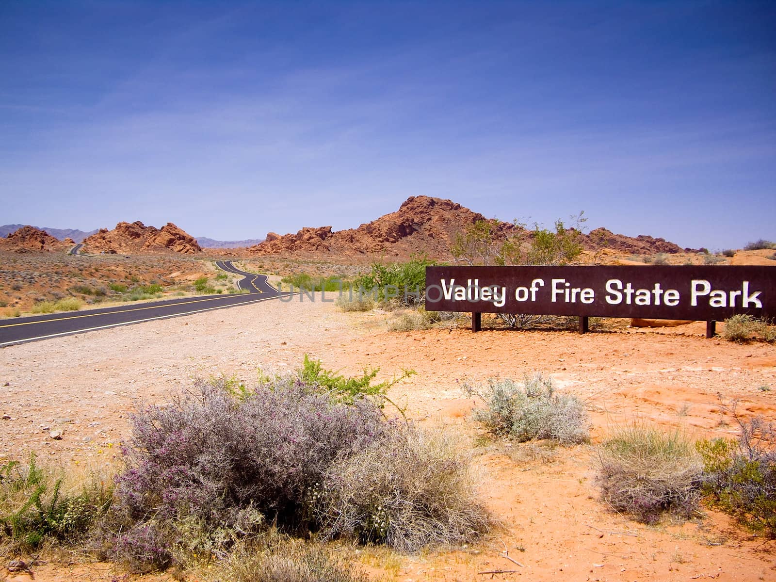 Entrance sign for Valley of Fire State Park Nevada USA