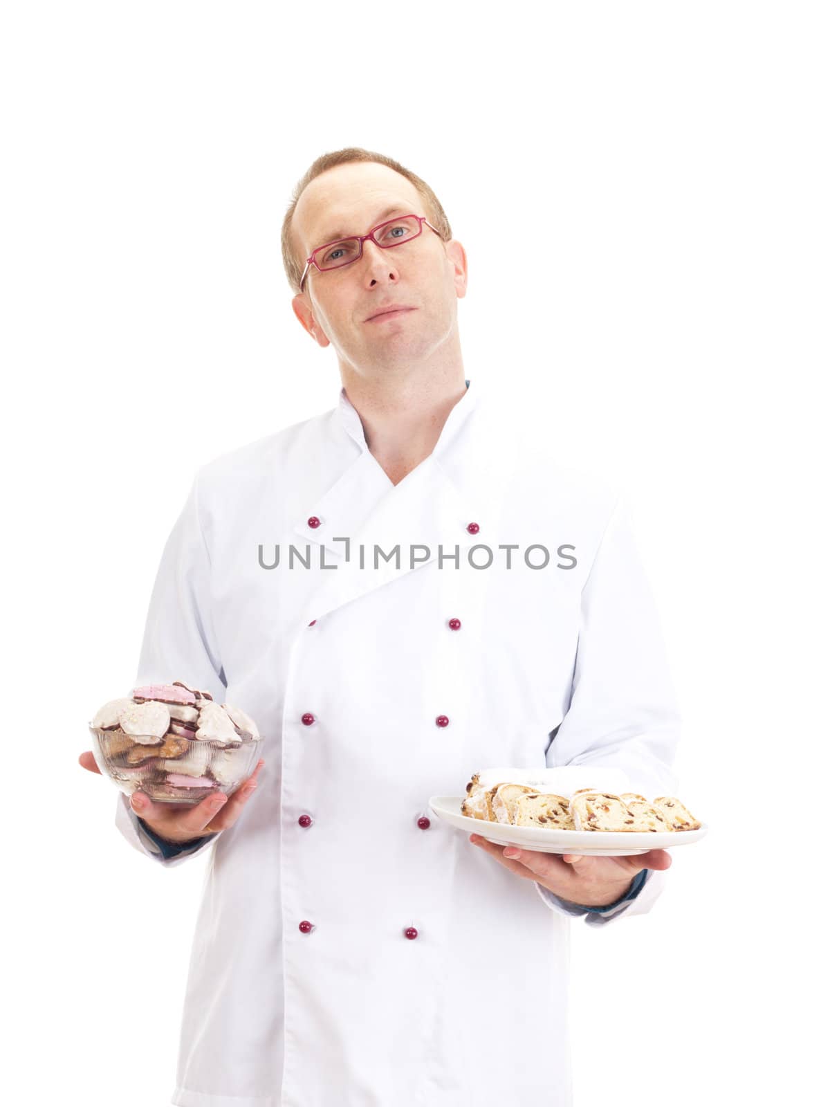 Chef with gingerbread and stollen