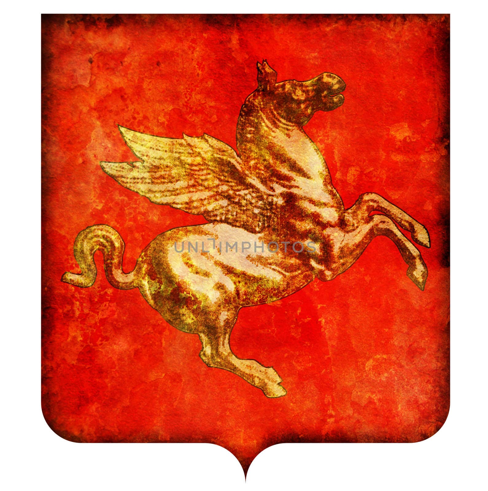 old vintage isolated over white coat of arms of tuscany in italy