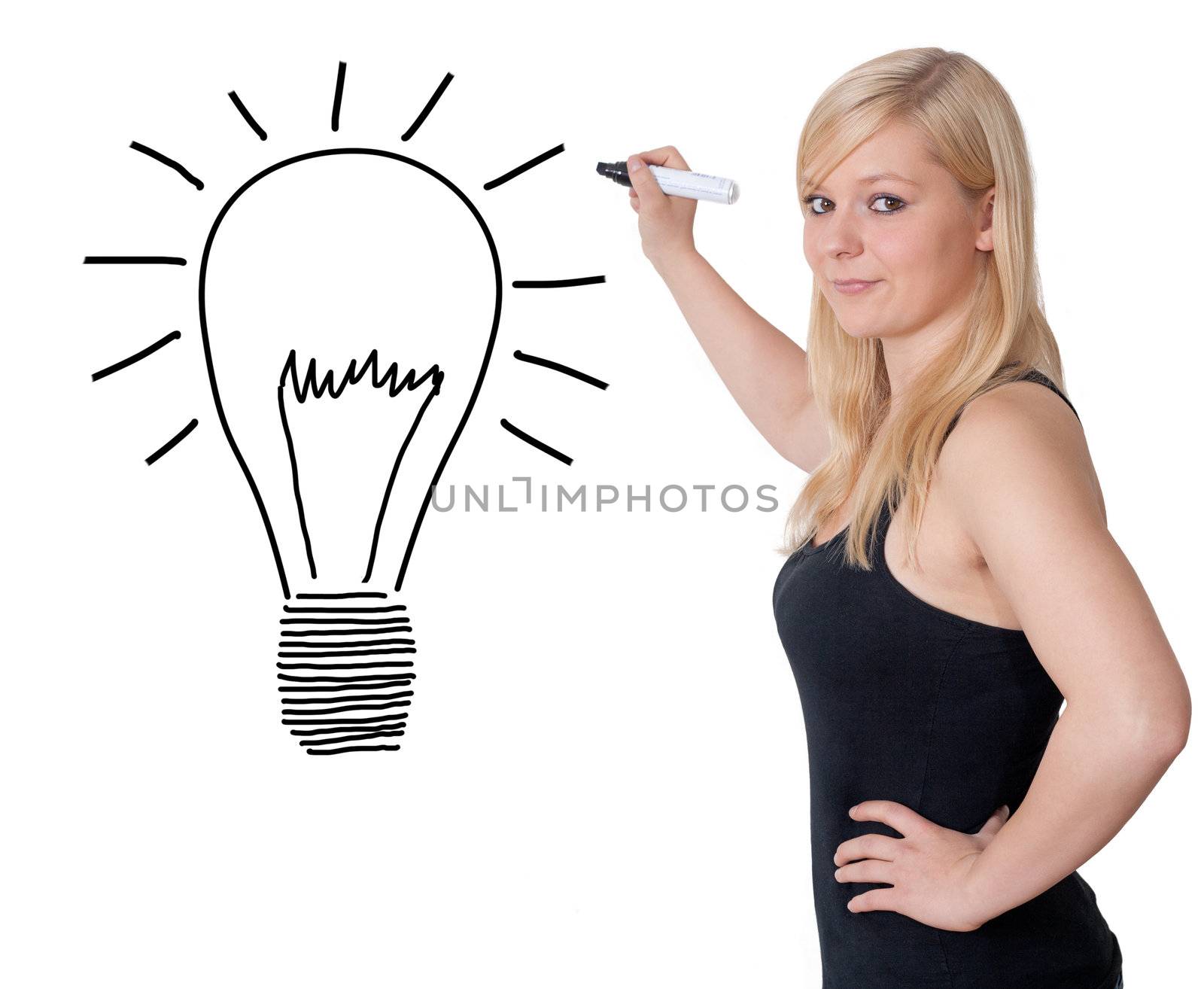 Business woman drawing an creativity concept on a whiteboard